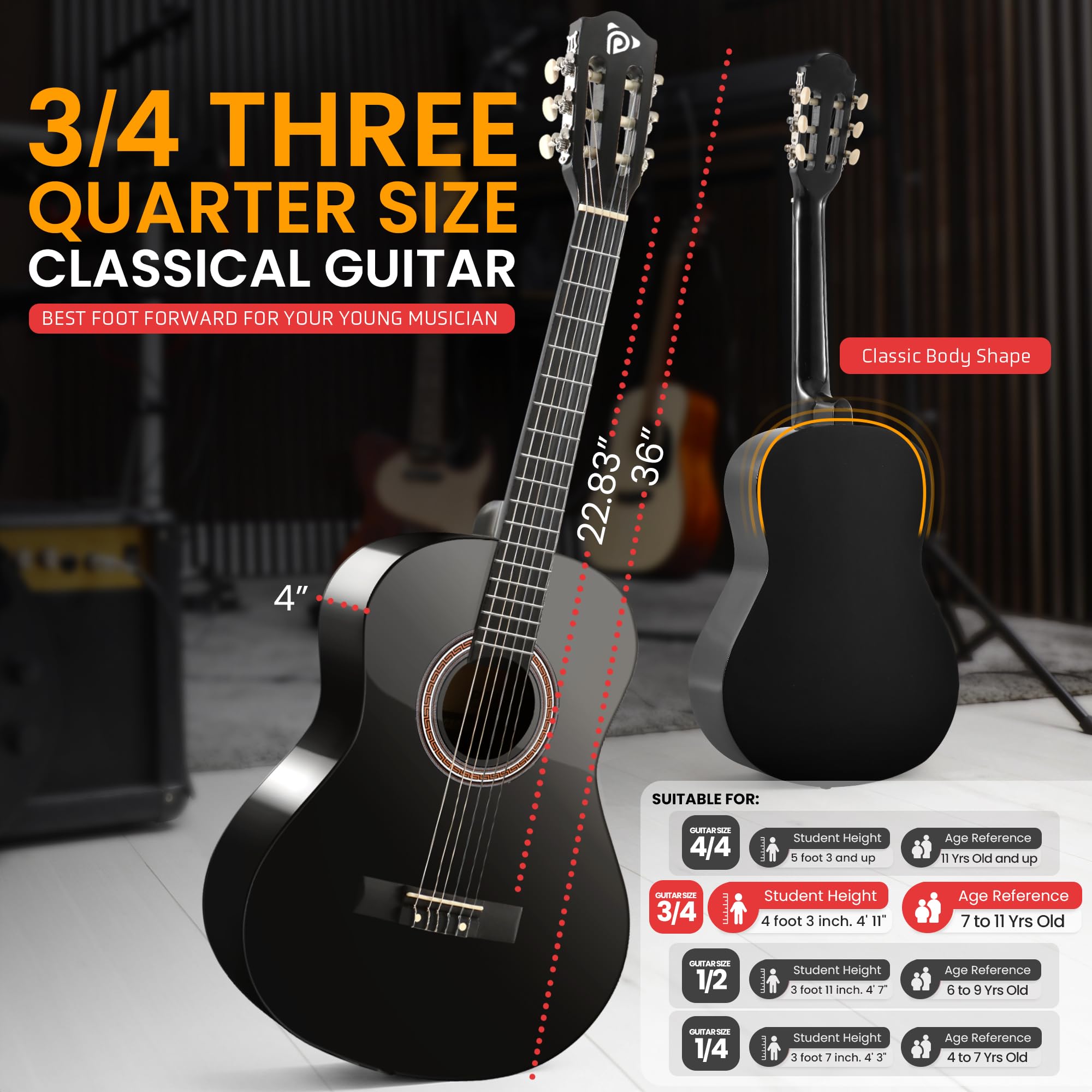 Foto 4 pulgar | Guitarra Acústica Pyle Beginner 3/4 Junior, Tamaño 36 Pulgadas, Color Negro - Venta Internacional.