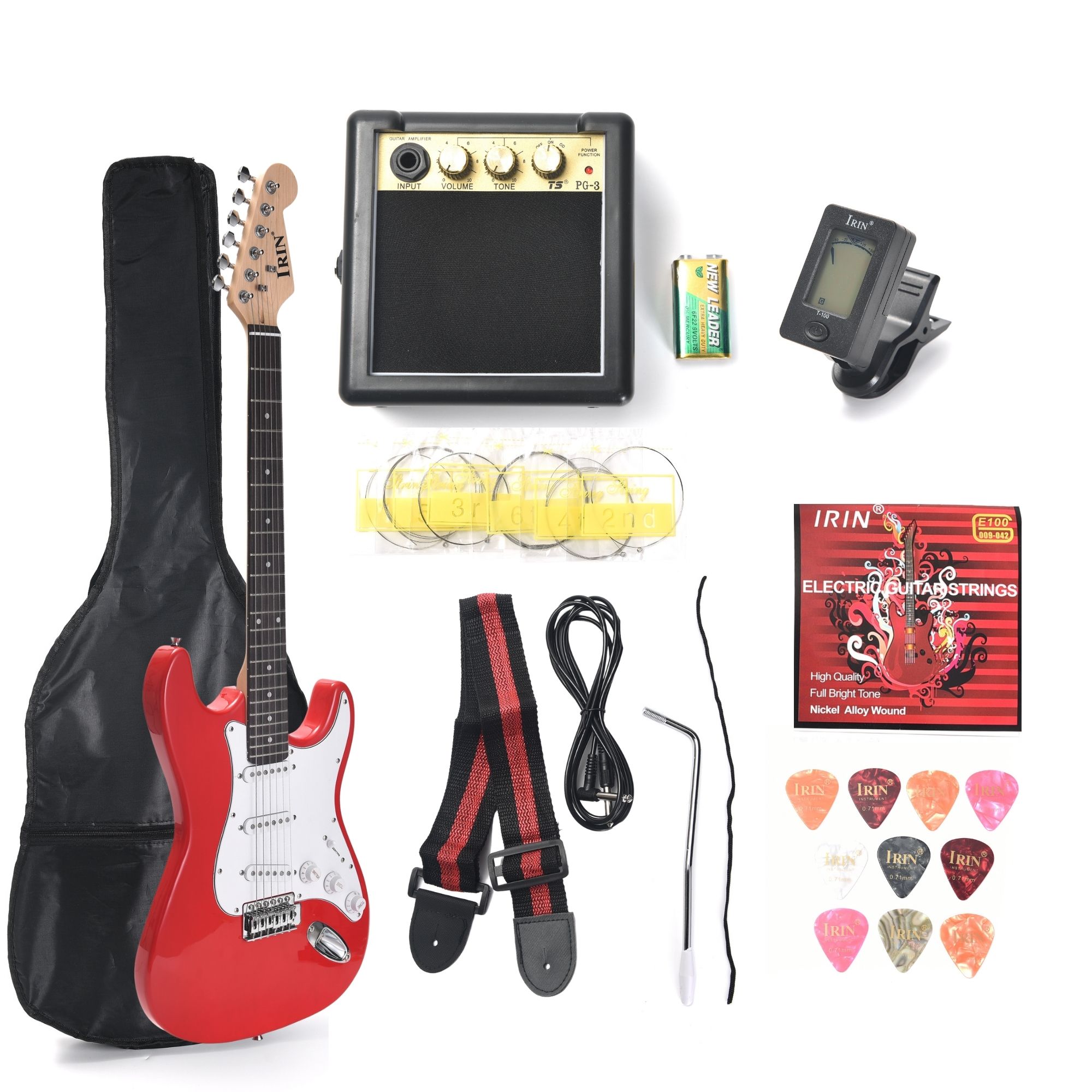 Guitarra Eléctrica Trade Rock con Amplificador tipo Stratocaster y Accesorios Jm2623-red