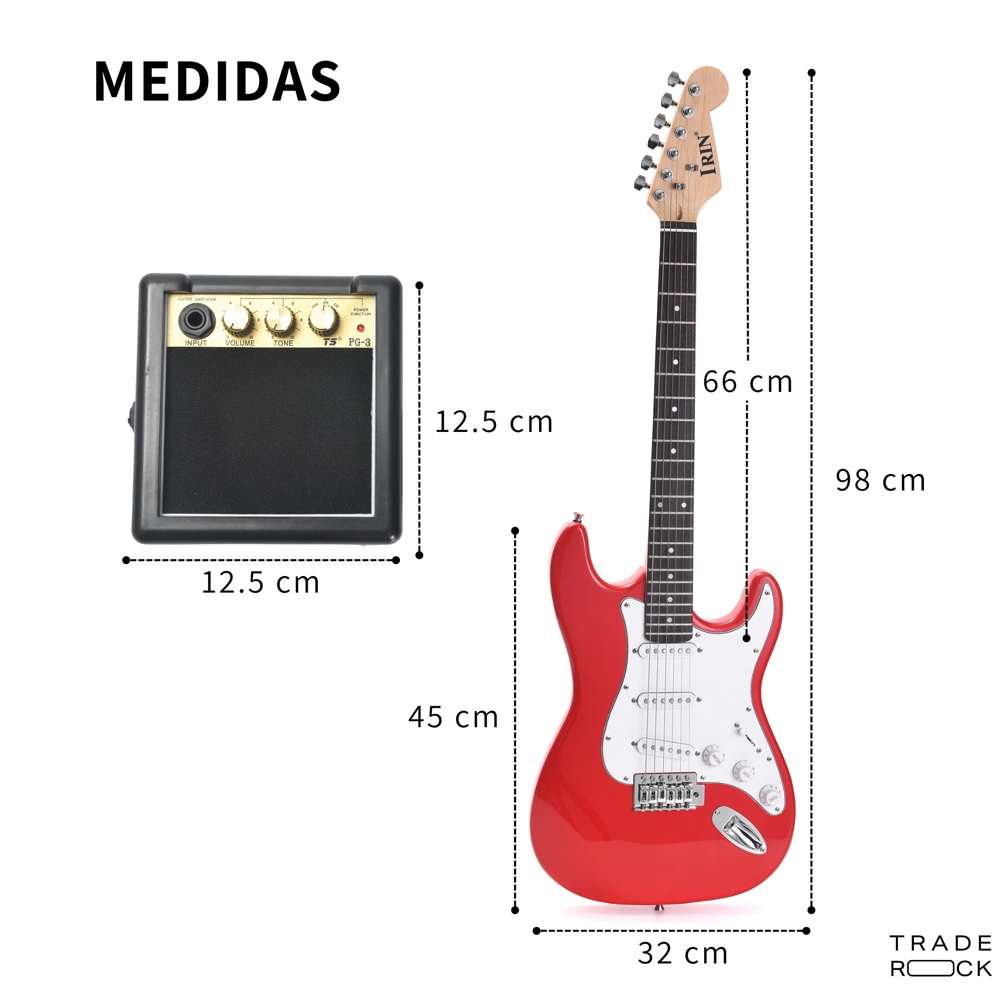 Foto 2 | Guitarra Eléctrica Trade Rock con Amplificador tipo Stratocaster y Accesorios Jm2623-red