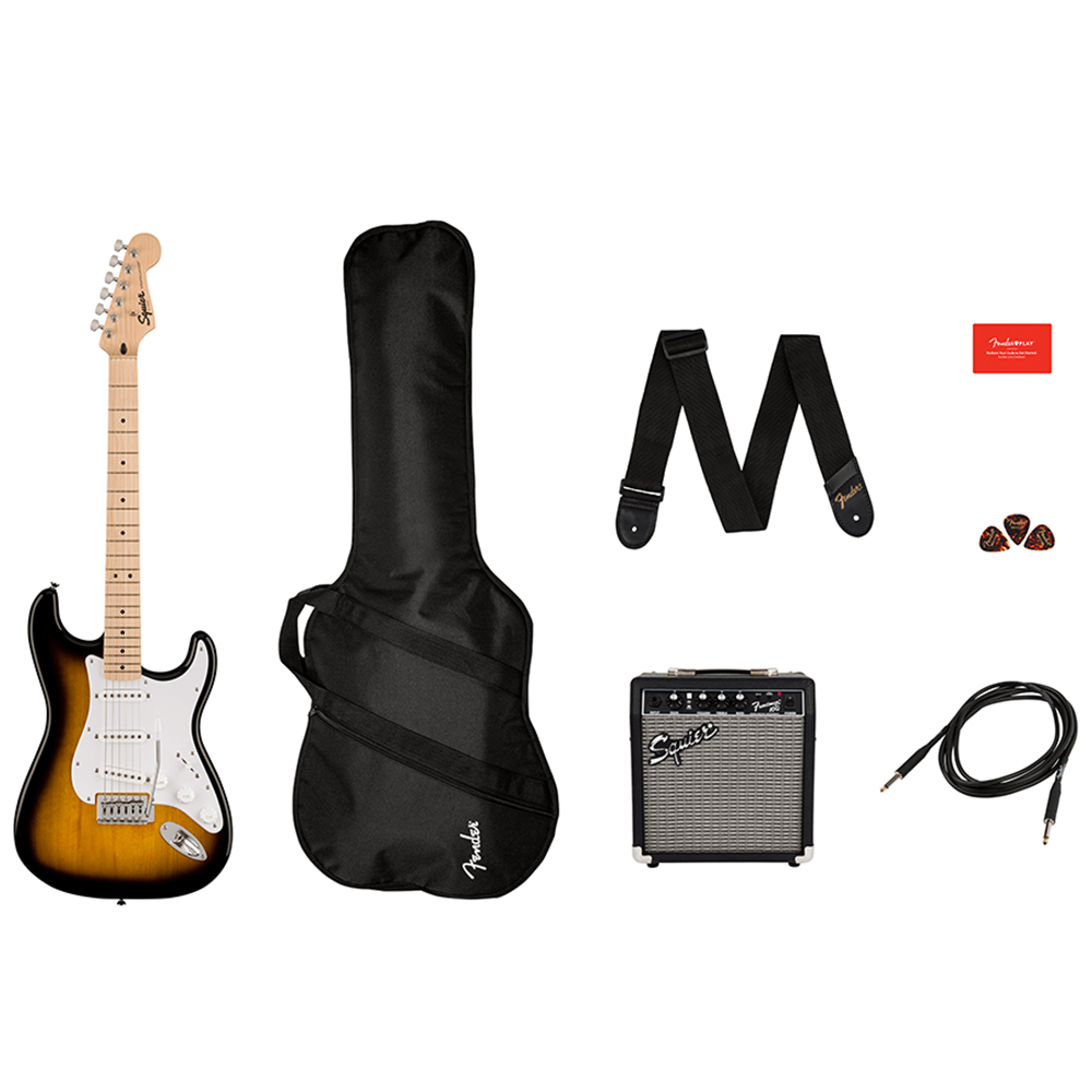 Paquete de Guitarra Eléctrica Fender Squier Sonic Stratocaster Sunburst 8 Piezas