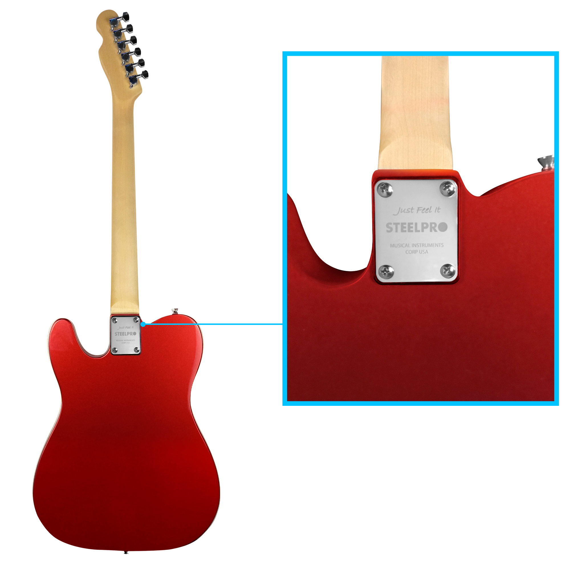 Foto 5 pulgar | Paquete Guitarra Eléctrica Steelpro Jethro 029-sk 2023 Telecaster Para Diestro Baswood Color Rojo