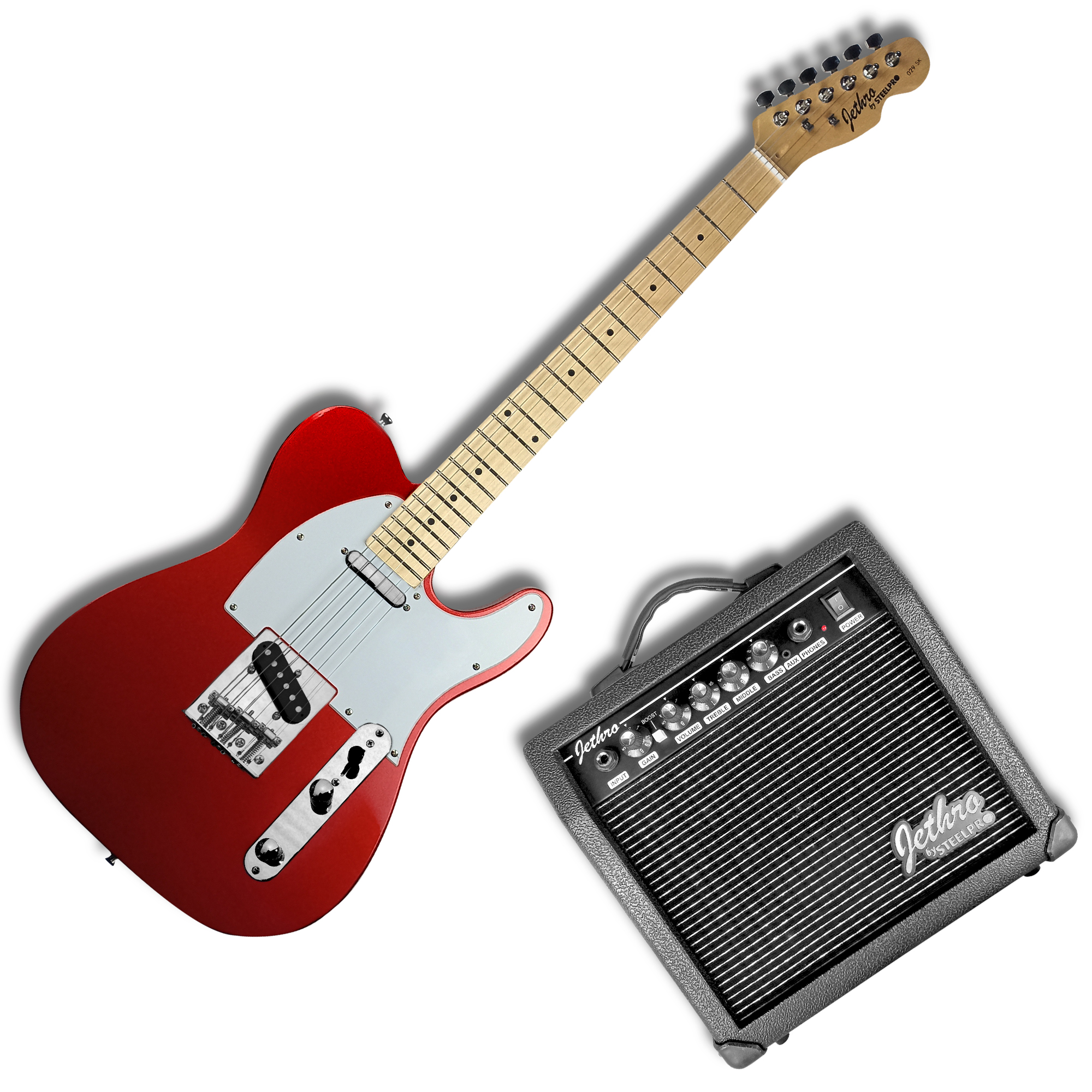 Foto 7 | Paquete Guitarra Eléctrica Steelpro Jethro 029-sk 2023 Telecaster Para Diestro Baswood Color Rojo