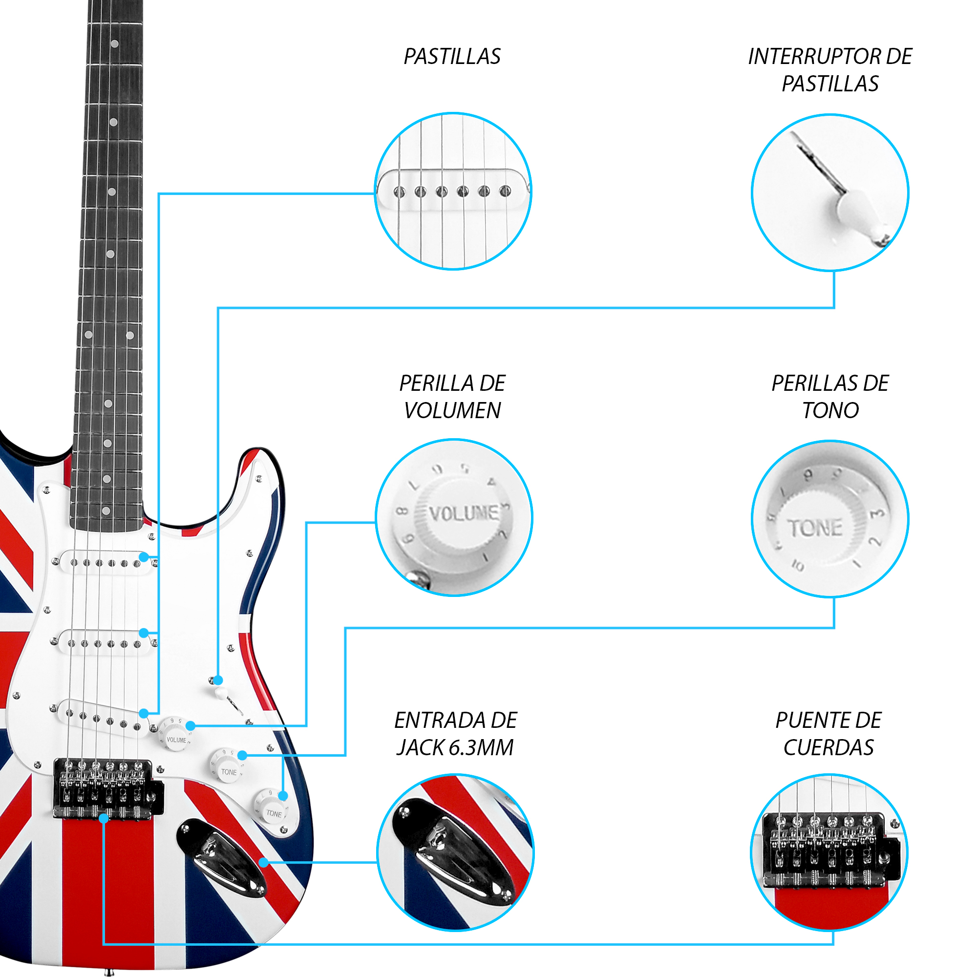 Foto 4 pulgar | Paquete Guitarra Eléctrica Jethro Series By Steelpro 022-sk Inglesa Orientación De La Mano Diestro