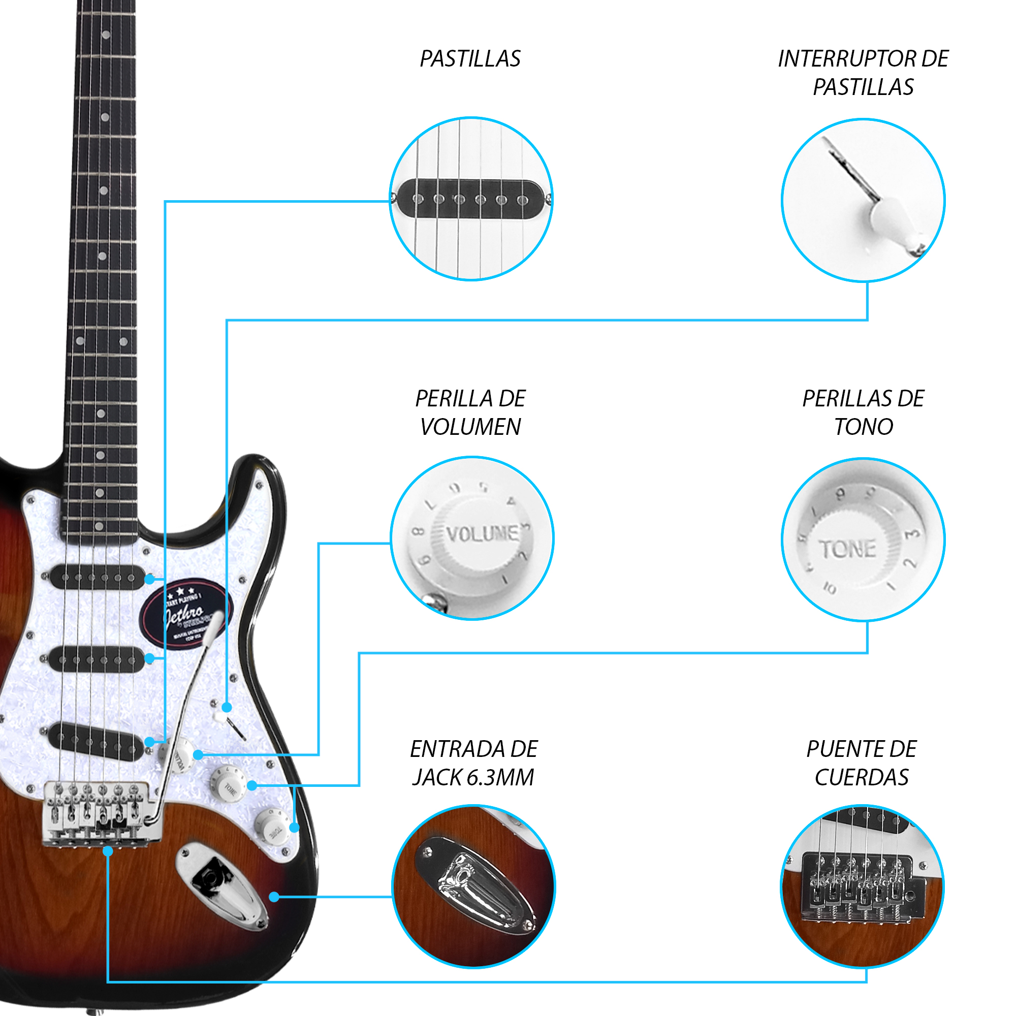 Foto 4 pulgar | Paquete Guitarra Eléctrica Jethro Series By  Steelpro 021 Color 3-tone Sunburst Orientación De La Mano Diestro