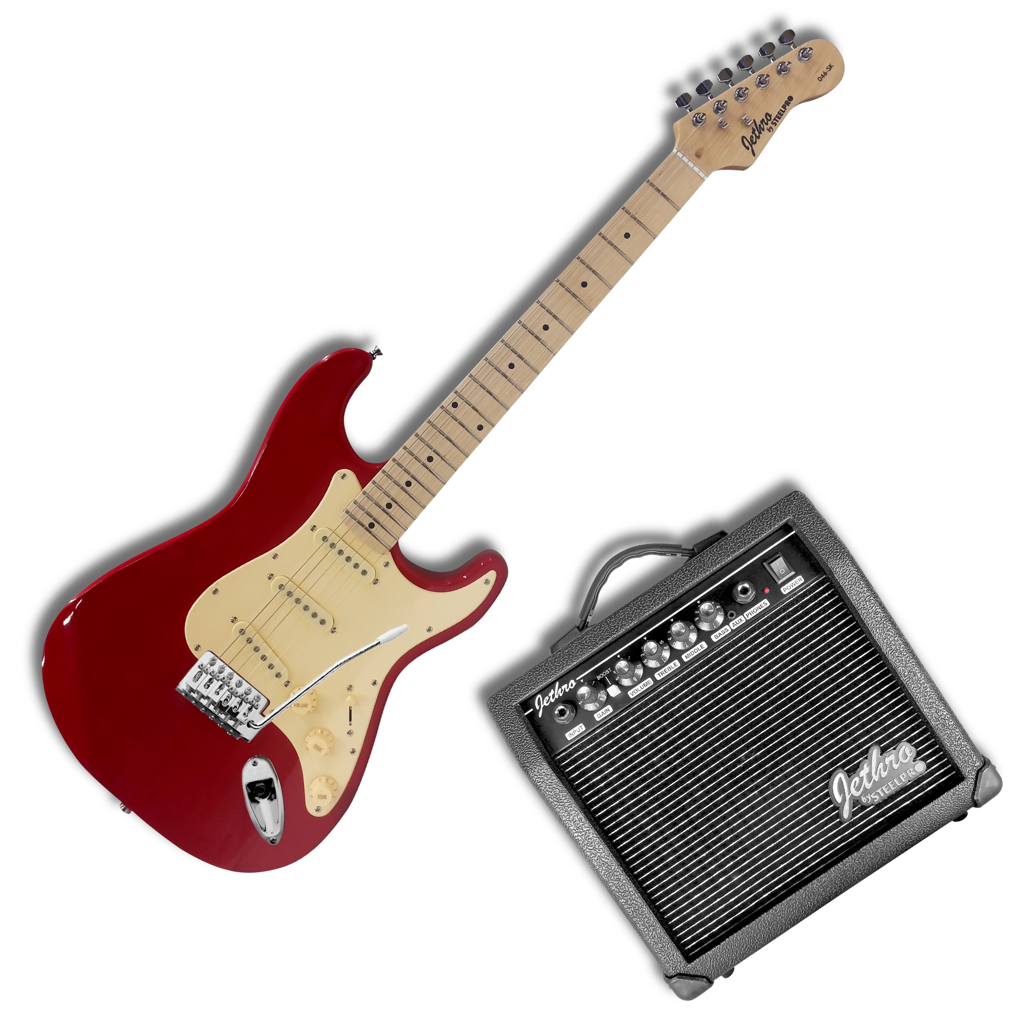 Paquete Guitarra Eléctrica Series Jethro by Steelpro 046-SK Rojo Material del Diapasón Maple