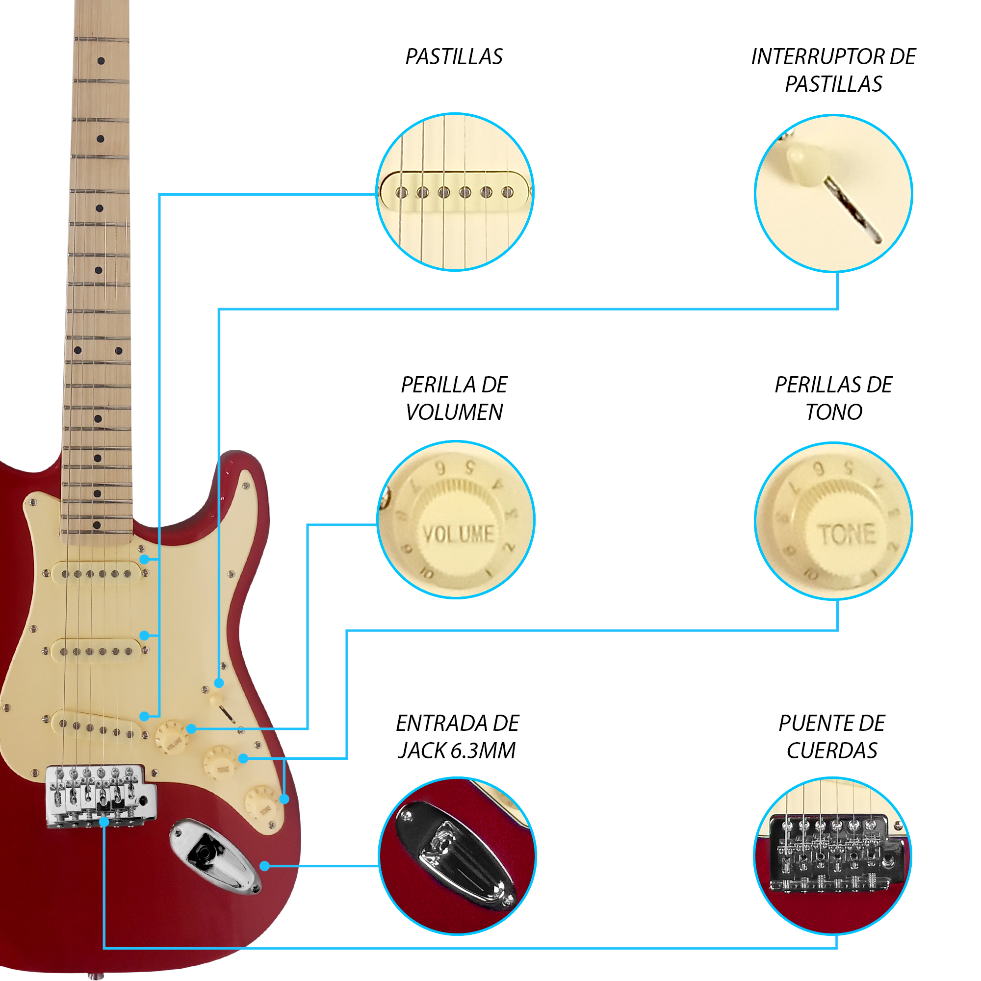 Foto 2 | Paquete Guitarra Eléctrica Series Jethro by Steelpro 046-SK Rojo Material del Diapasón Maple