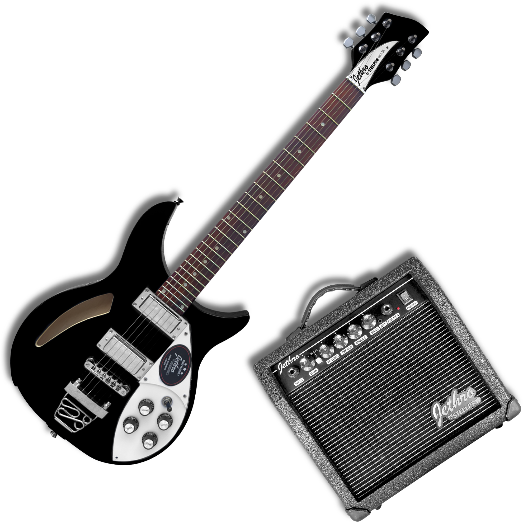 Paquete Guitarra Electrica Series Jethro By Steelpro 053-sk Color Negro Material Del Diapasón Álamo Negro Laminado