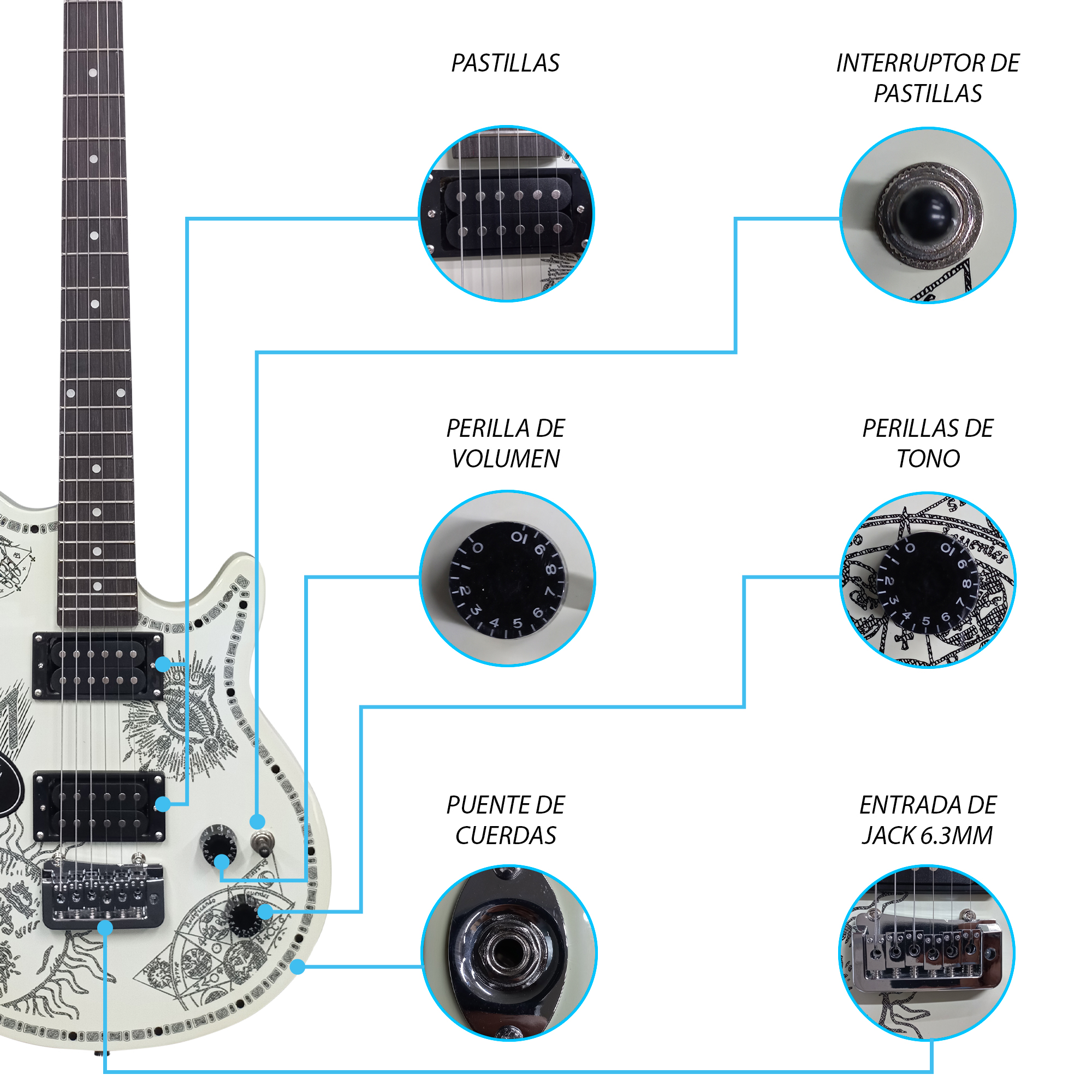 Foto 4 | Paquete Guitarra Electrica Series Jethro By Steelpro 067-sk Color Tattoo Orientación De La Mano Diestro