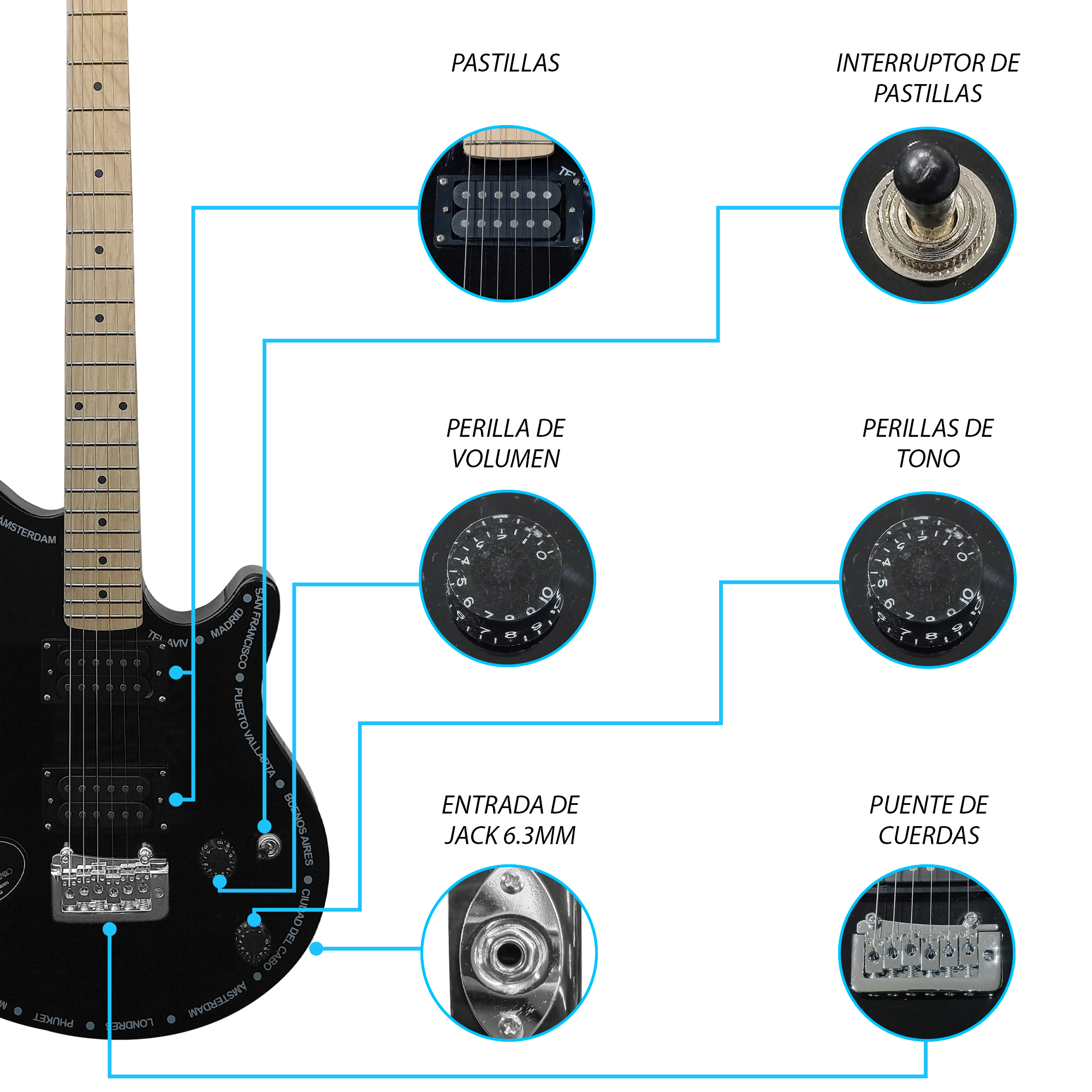 Foto 4 | Paquete Guitarra Eléctrica Series Jethro By Steelpro 066-sk Color Black Material Del Diapasón Álamo Negro Laminado