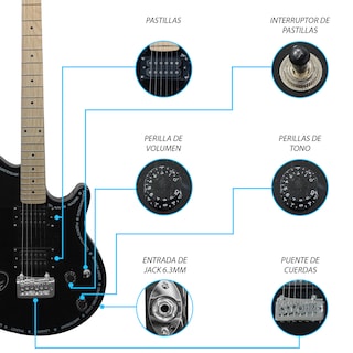 Foto 4 | Paquete Guitarra Eléctrica Series Jethro By Steelpro 066-sk Color Black Material Del Diapasón Álamo Negro Laminado