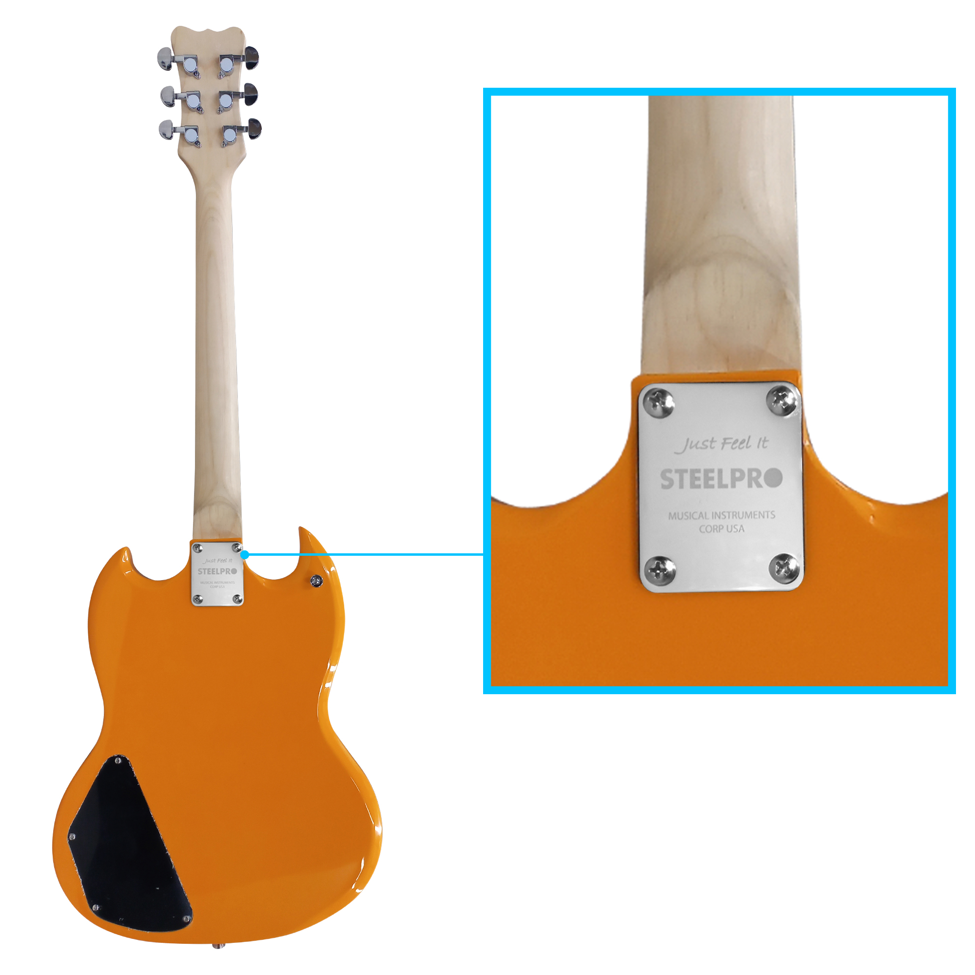 Foto 8 pulgar | Guitarra Eléctrica Steelpro  Jethro 057-sk Naranja Claro