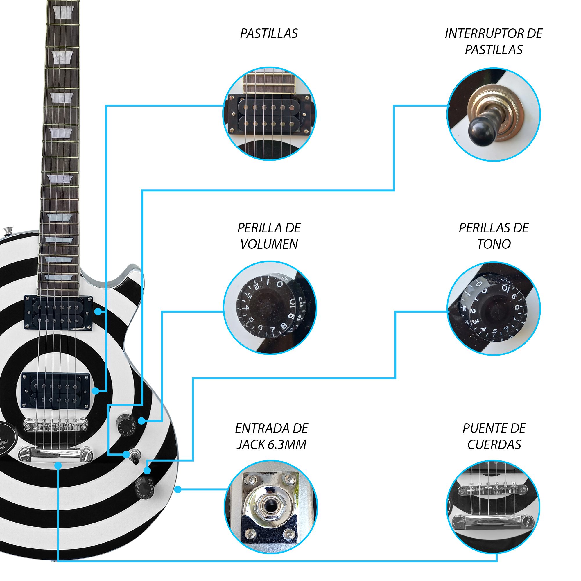 Foto 5 pulgar | Paquete Guitarra Electrica Jethro Series By Steelpro 065-sk Color Decal Silver Body Material Del Diapasón Álamo