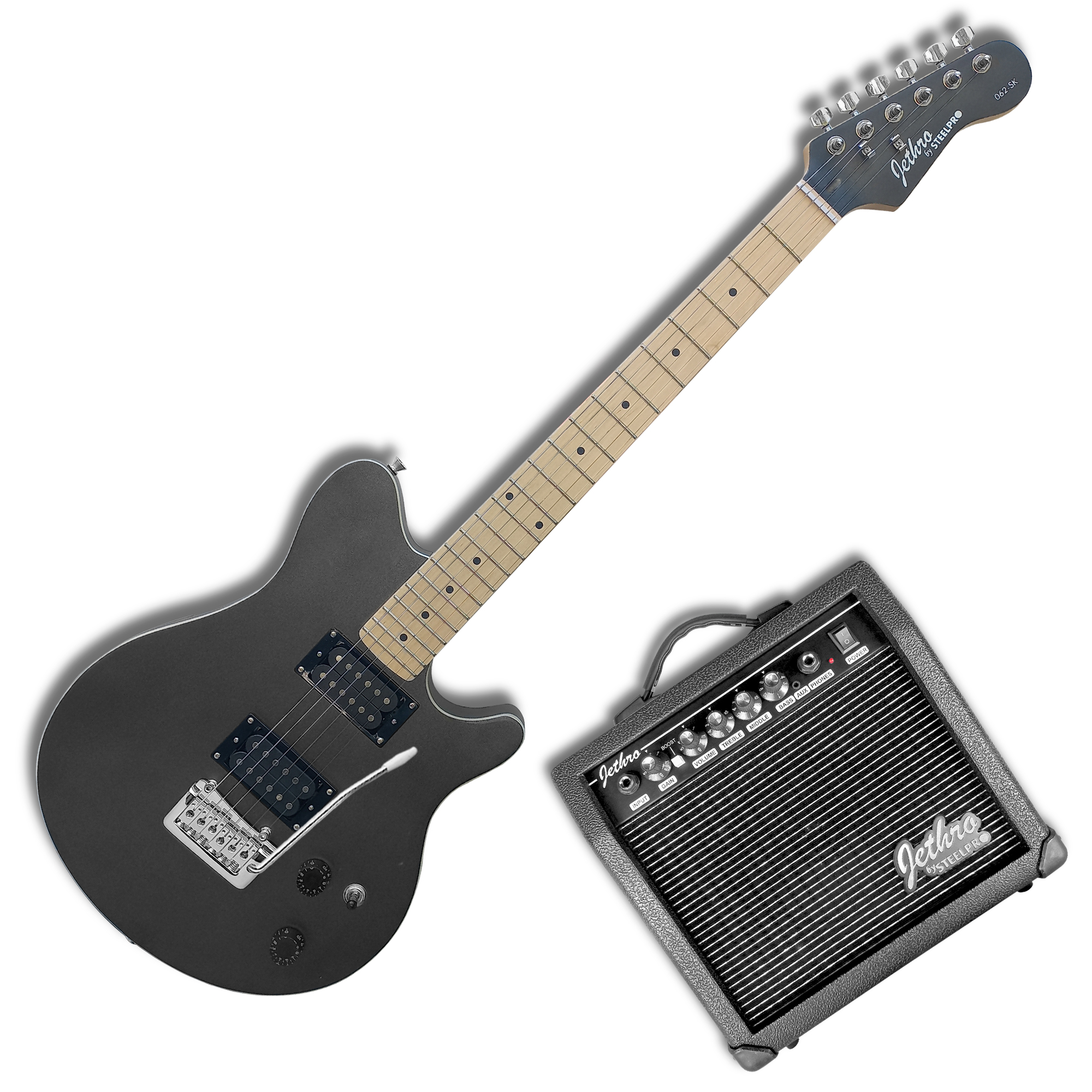 Paquete Guitarra Electrica Series Jethro By Steelpro 062-sk Color Black Satin Silver Powder Material