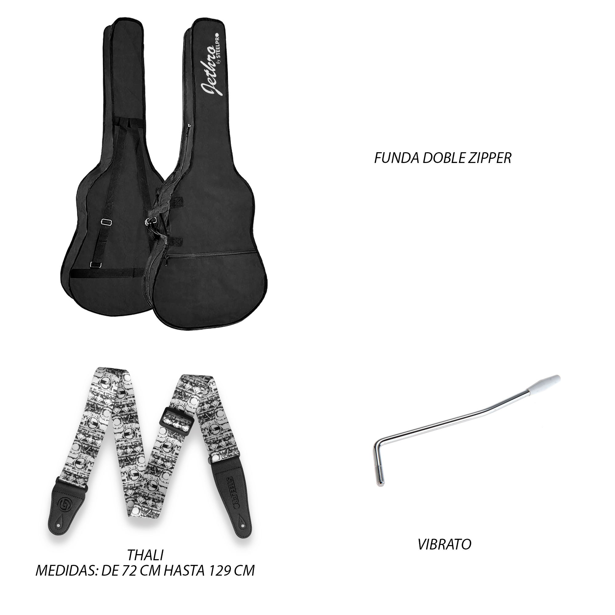 Foto 4 pulgar | Paquete Guitarra Electrica Series Jethro By Steelpro 062-sk Color Black Satin Silver Powder Material