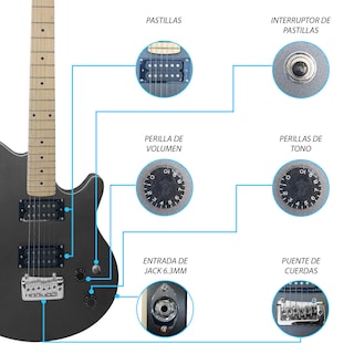 Foto 4 | Paquete Guitarra Electrica Series Jethro By Steelpro 062-sk Color Black Satin Silver Powder Material
