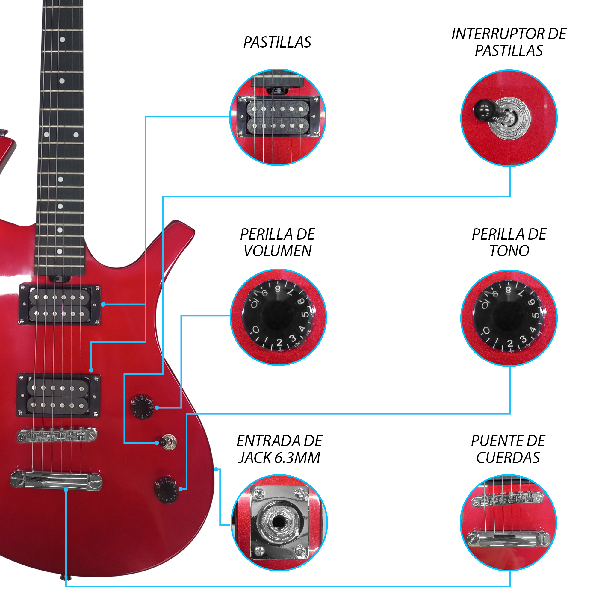 Foto 4 pulgar | Paquete Guitarra Eléctrica Jethro Series by Steelpro 036 Rojo