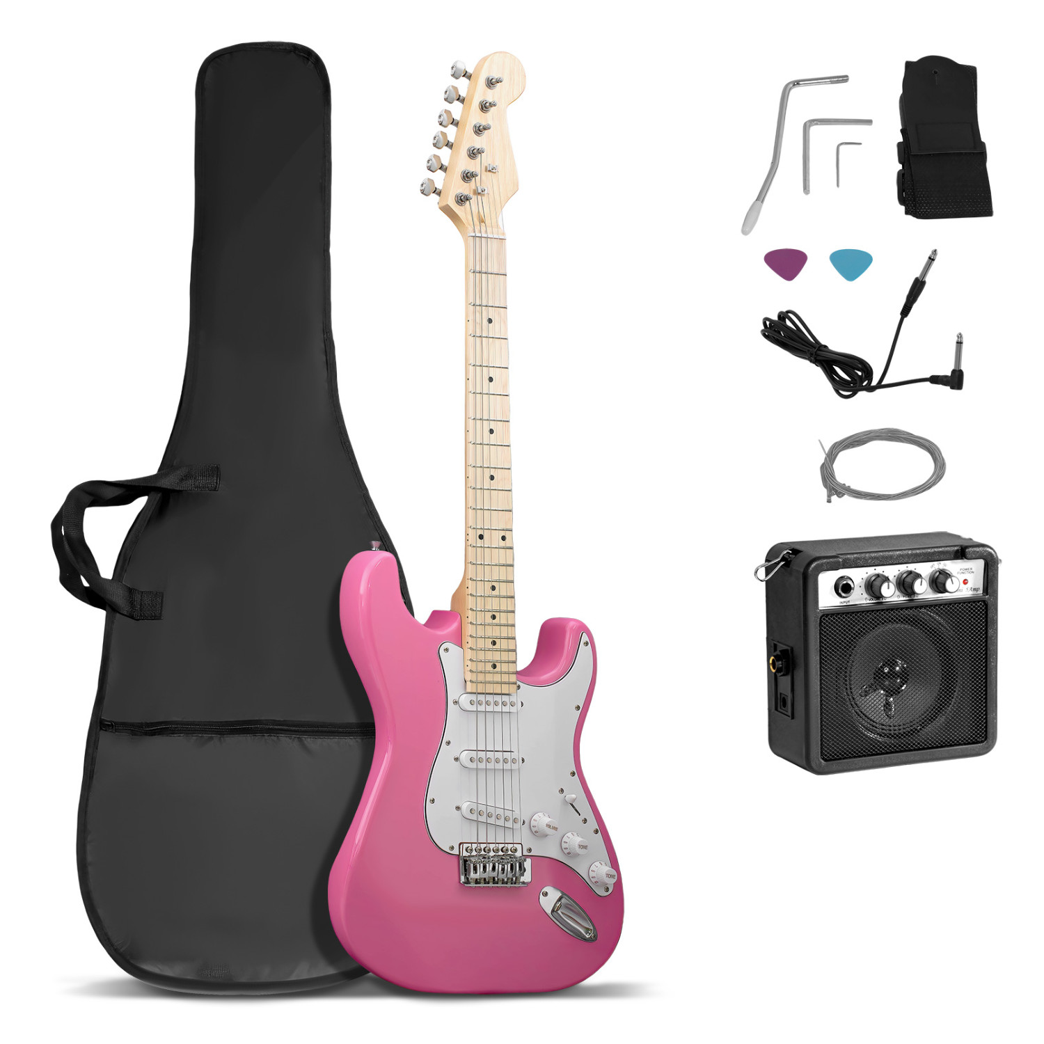 Foto 2 pulgar | Guitarra Eléctrica Audiotek Rosa + Amplificador 9V 5A