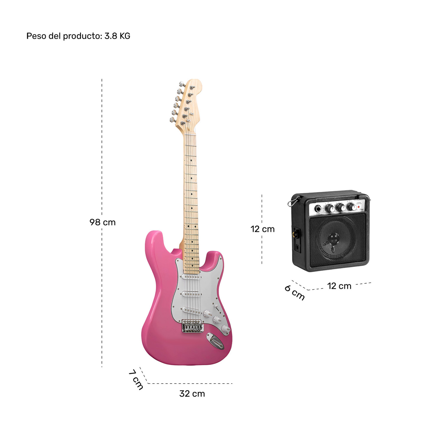 Foto 8 pulgar | Guitarra Eléctrica Audiotek Rosa + Amplificador 9V 5A