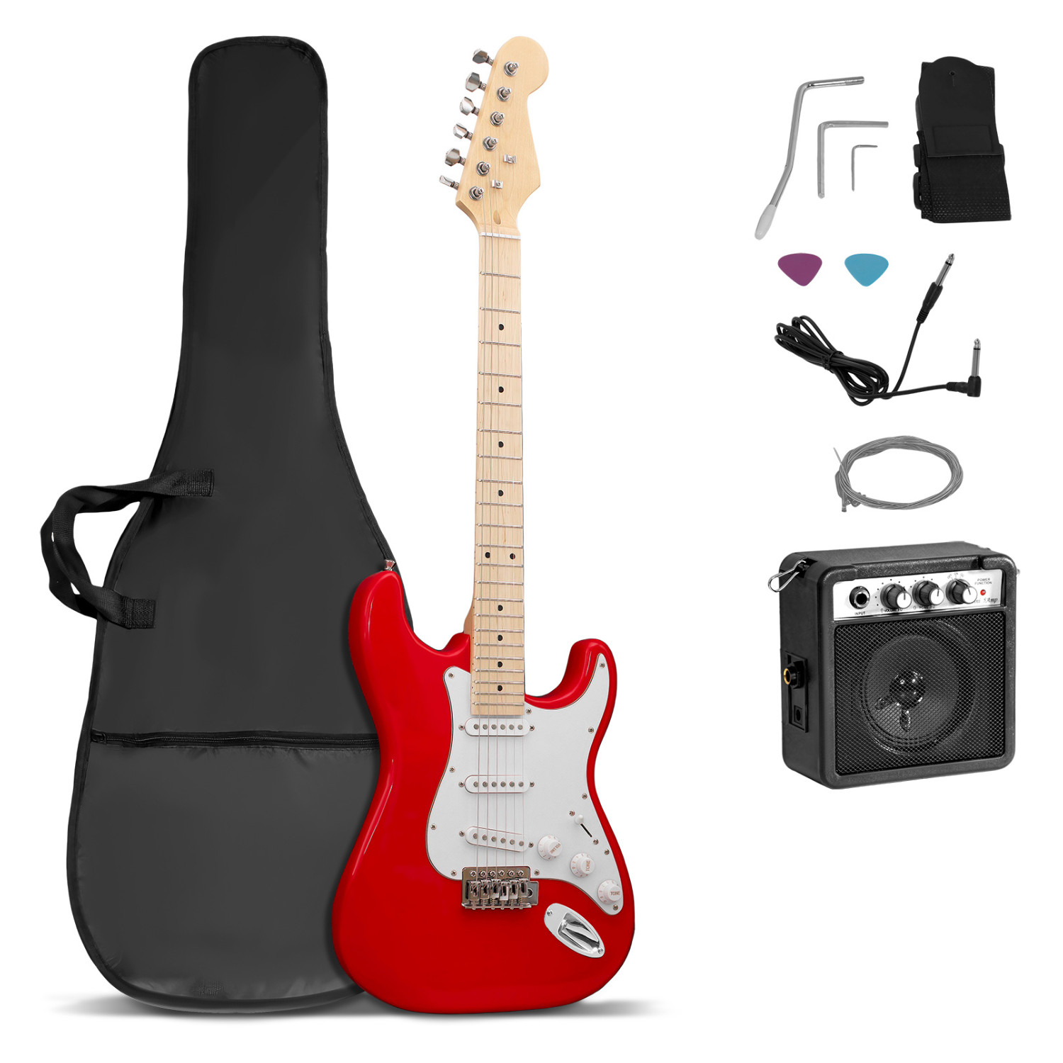 Foto 2 pulgar | Guitarra Eléctrica Audiotek Roja + Amplificador 9V 5A