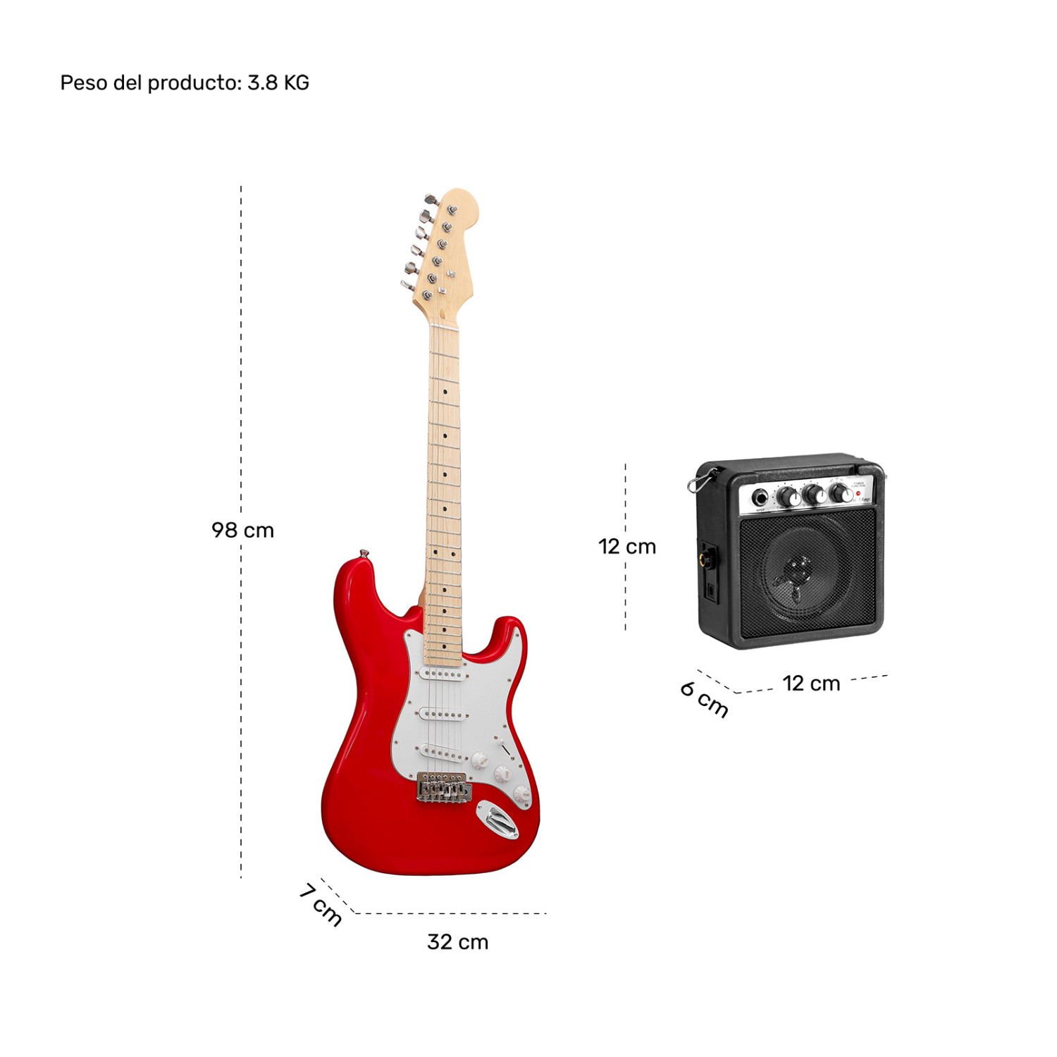 Foto 8 pulgar | Guitarra Eléctrica Audiotek Roja + Amplificador 9V 5A