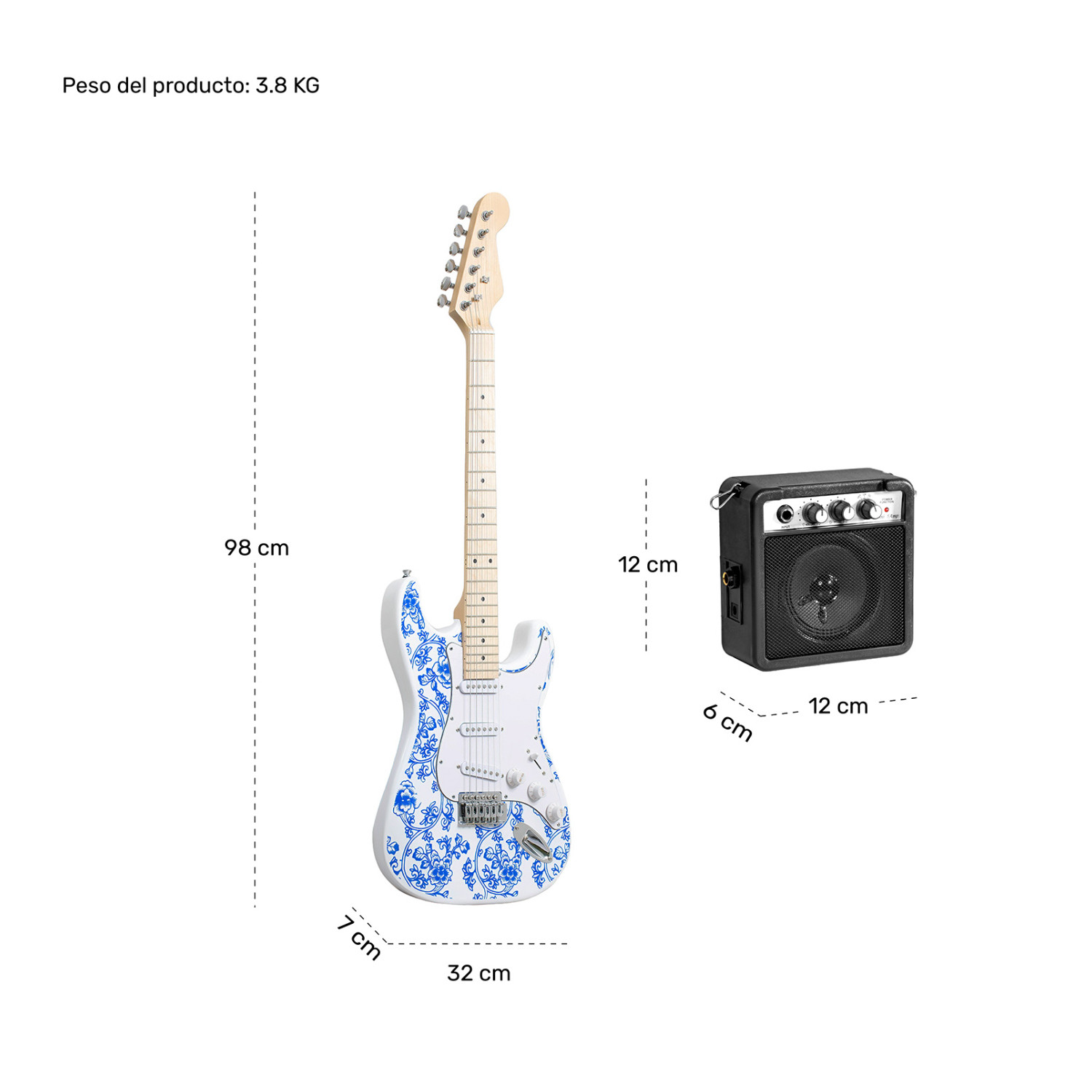 Foto 8 pulgar | Guitarra Eléctrica Audiotek Blanco + Amplificador 9v 5a
