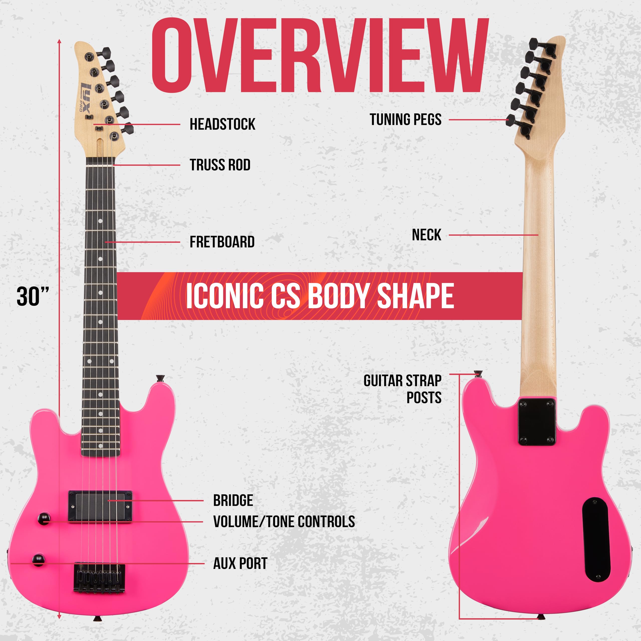 Foto 7 | Guitarra Eléctrica Lyxpro Cs 30» Left Hand Para Principiante Rosa - Venta Internacional.