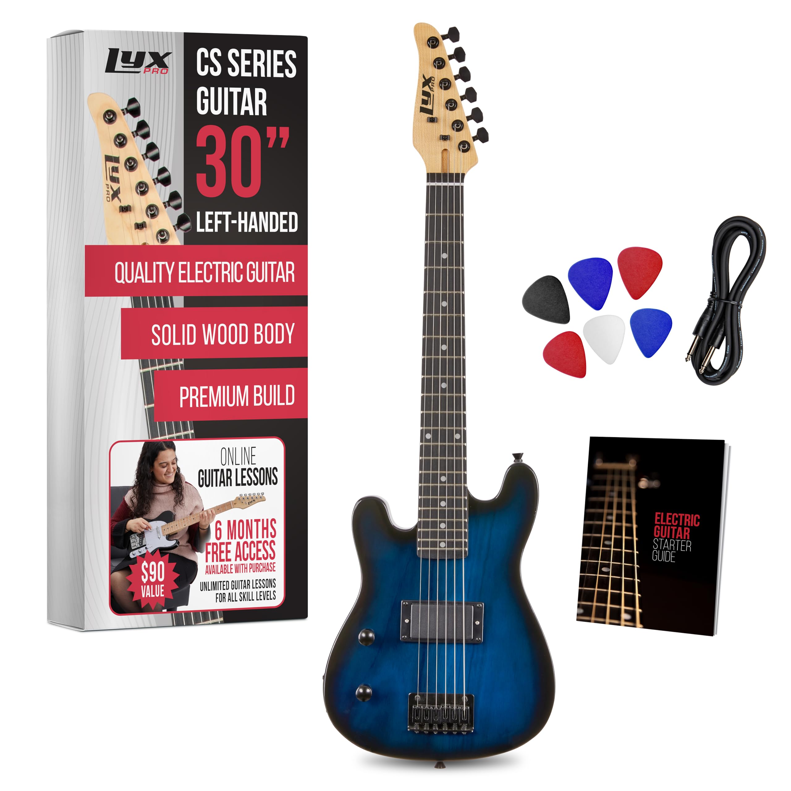 Guitarra Eléctrica Lyxpro Cs 30» Para Mano Izquierda Con Accesorios - Azul - Venta Internacional.
