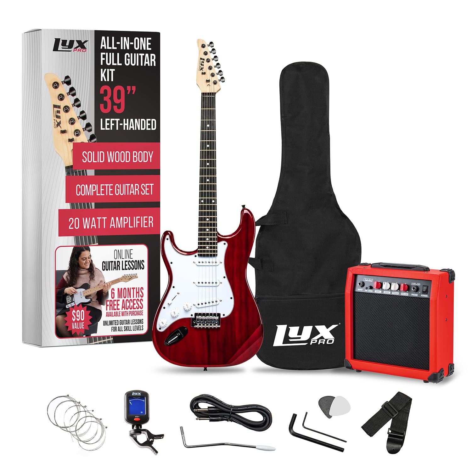 Guitarra Eléctrica Lyxpro Left Hand 39'' Con Kit De Inicio Roja - Venta Internacional.
