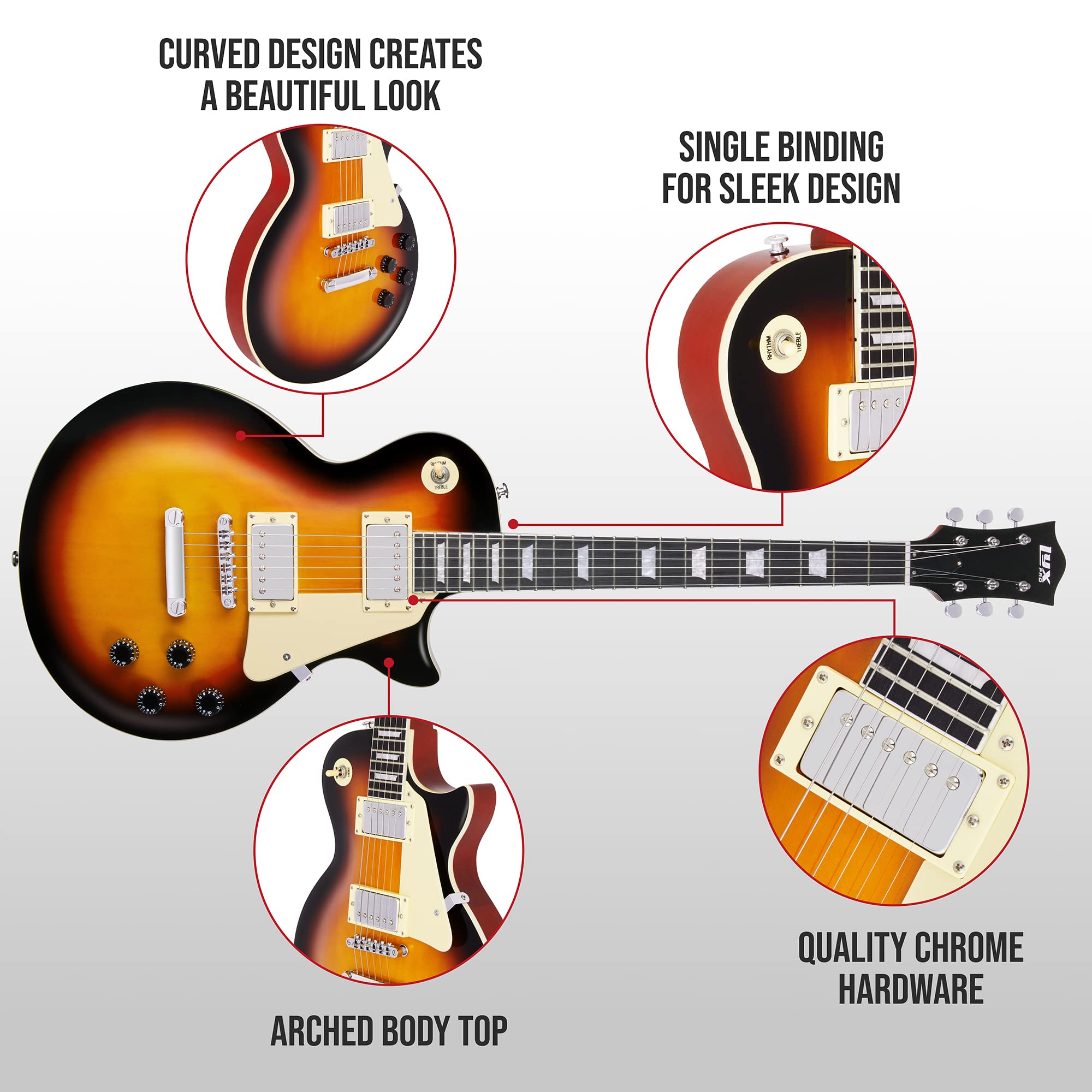 Foto 5 pulgar | Guitarra Eléctrica Lyxpro Sb Series 39'' Lp Style Sunburst - Venta Internacional.