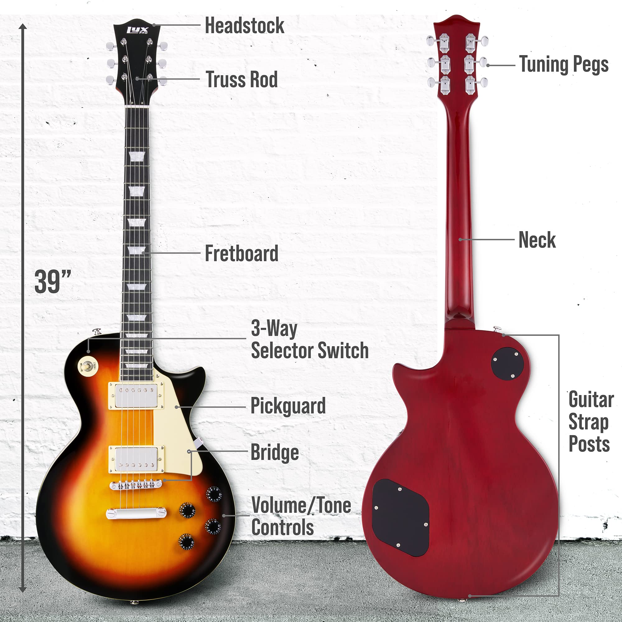 Foto 7 pulgar | Guitarra Eléctrica Lyxpro Sb Series 39'' Lp Style Sunburst - Venta Internacional.