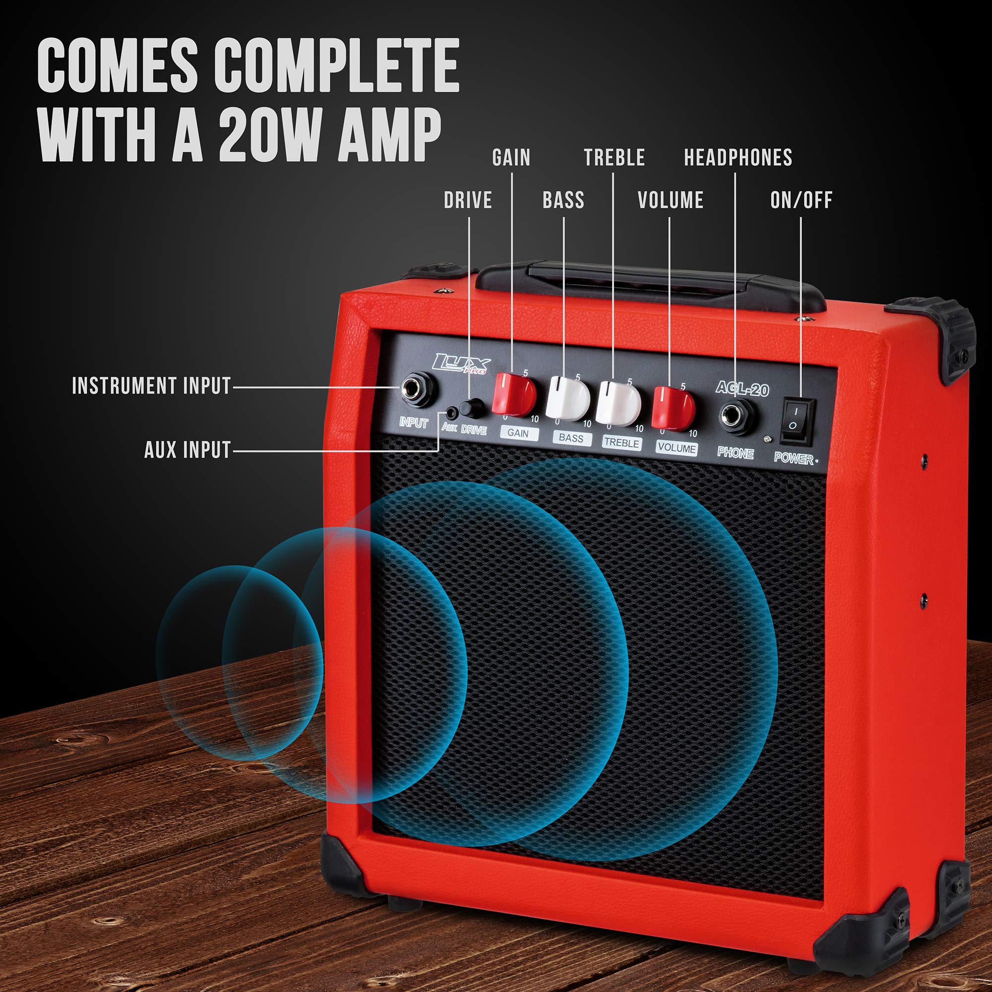 Foto 7 pulgar | Guitarra Eléctrica Lyxpro De Tamaño Completo De 39 Pulgadas Con Amplificador De 20 W, Color Rojo - Venta Internacional.