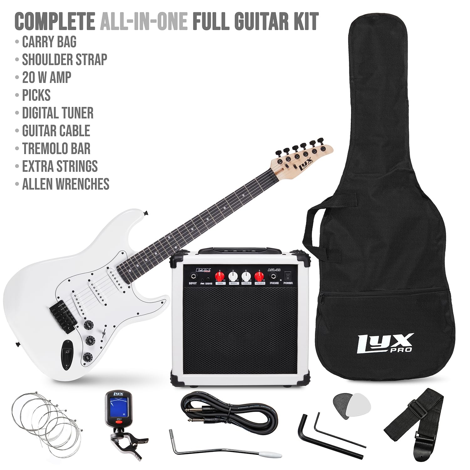 Foto 3 pulgar | Kit De Guitarra Eléctrica Lyxpro De Tamaño Completo De 39 Pulgadas Con Amplificador De 20 W, Color Blanco - Ve