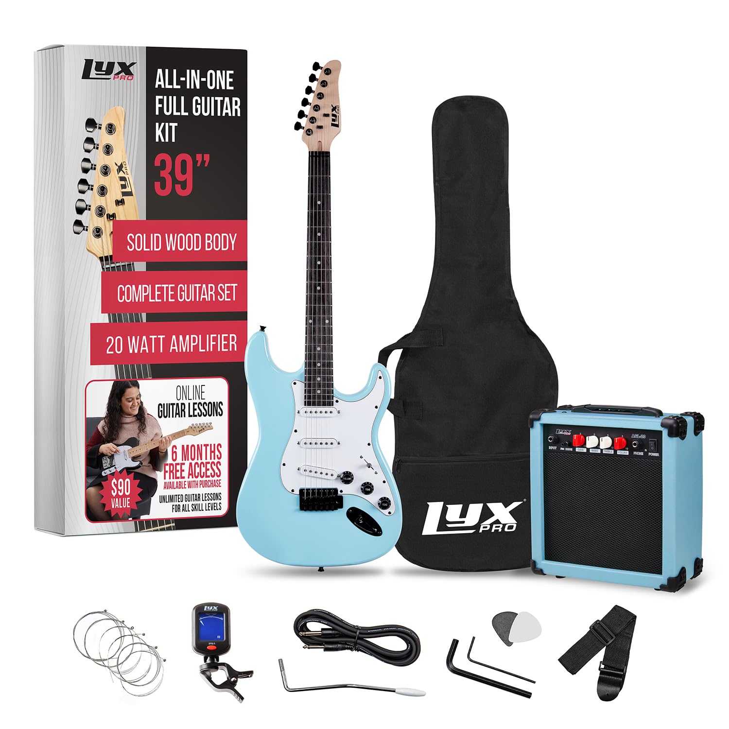 Foto 2 pulgar | Guitarra Eléctrica Lyxpro Retro Blue De 39 Pulgadas Con Amplificador De 20 W Y Accesorios - Venta Internacional.