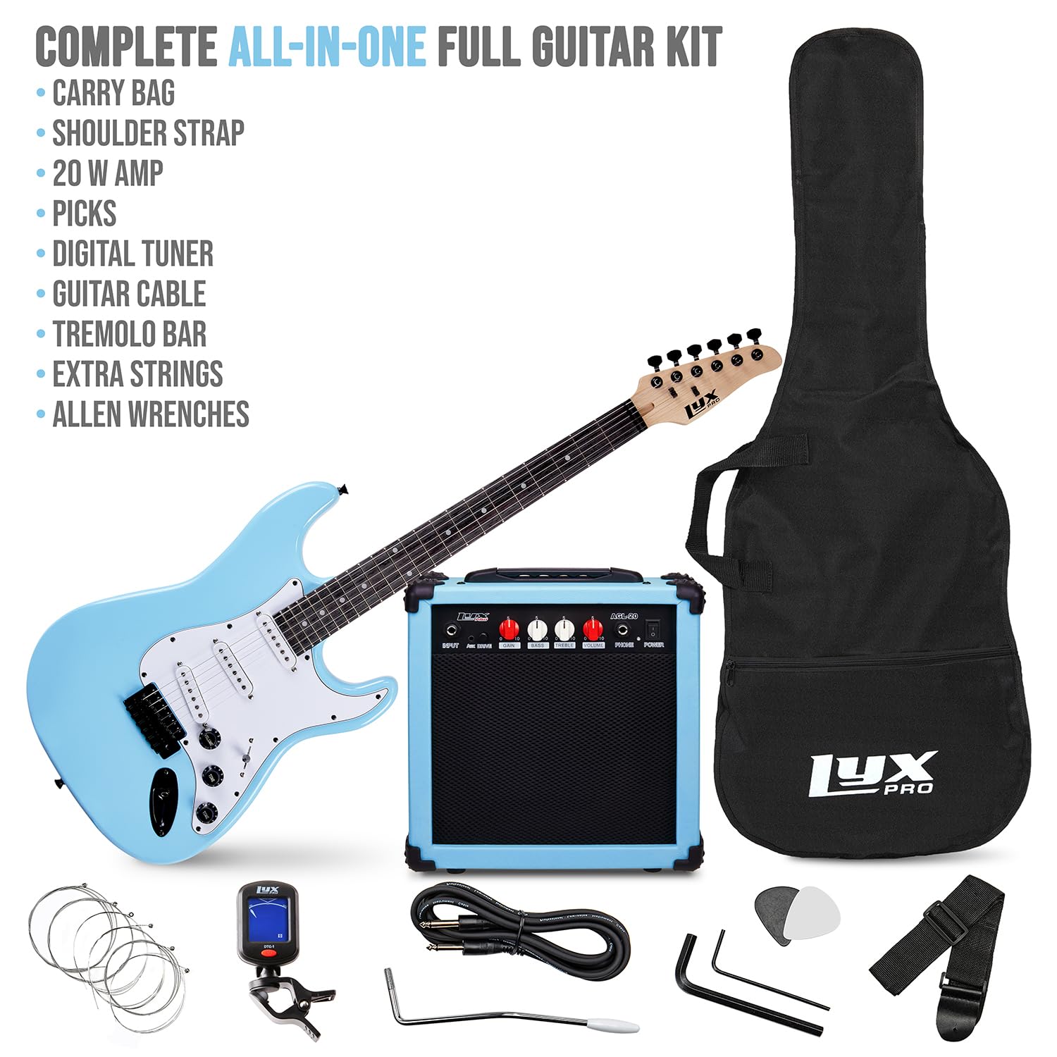 Foto 3 pulgar | Guitarra Eléctrica Lyxpro Retro Blue De 39 Pulgadas Con Amplificador De 20 W Y Accesorios - Venta Internacional.