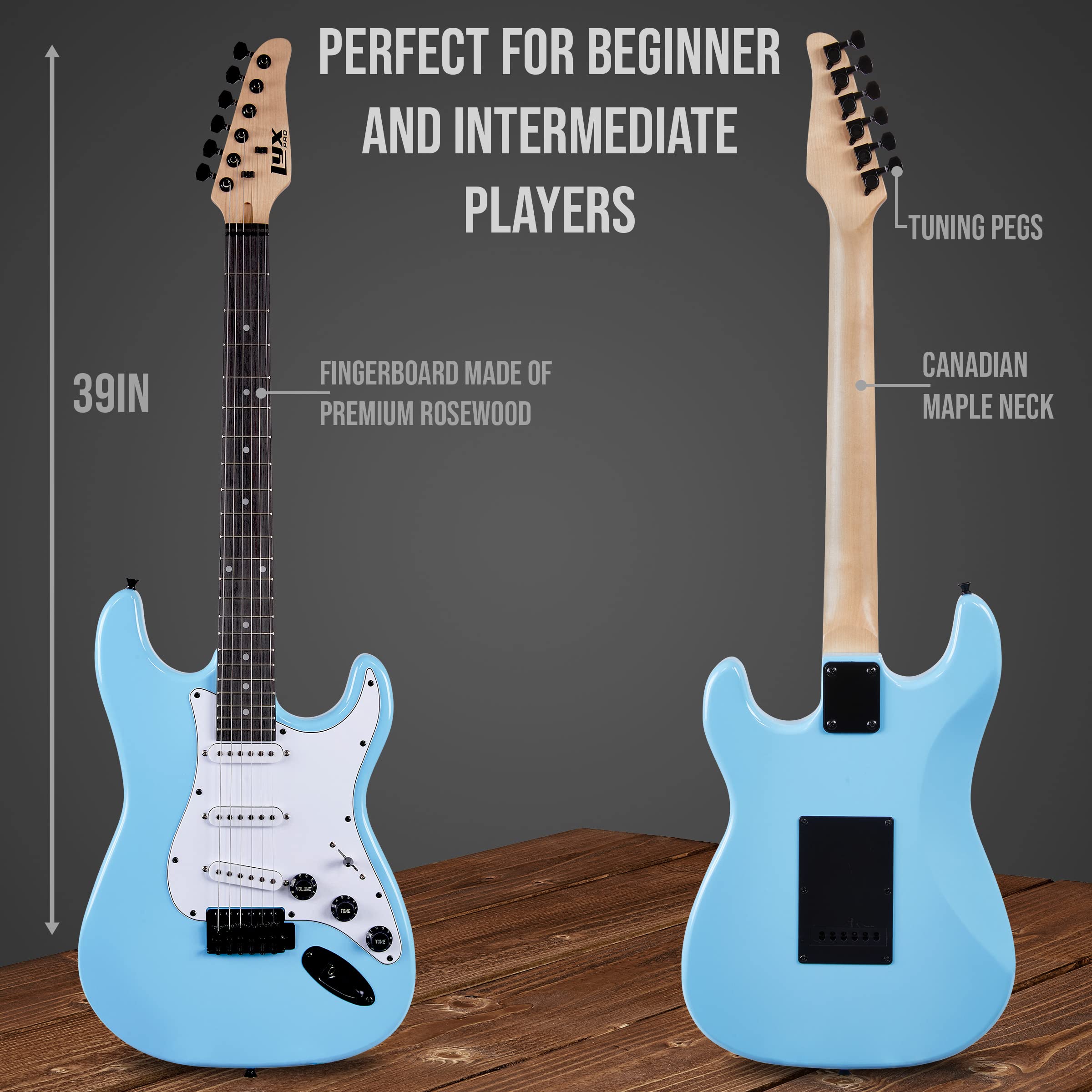 Foto 3 | Guitarra Eléctrica Lyxpro Retro Blue De 39 Pulgadas Con Amplificador De 20 W Y Accesorios - Venta Internacional.