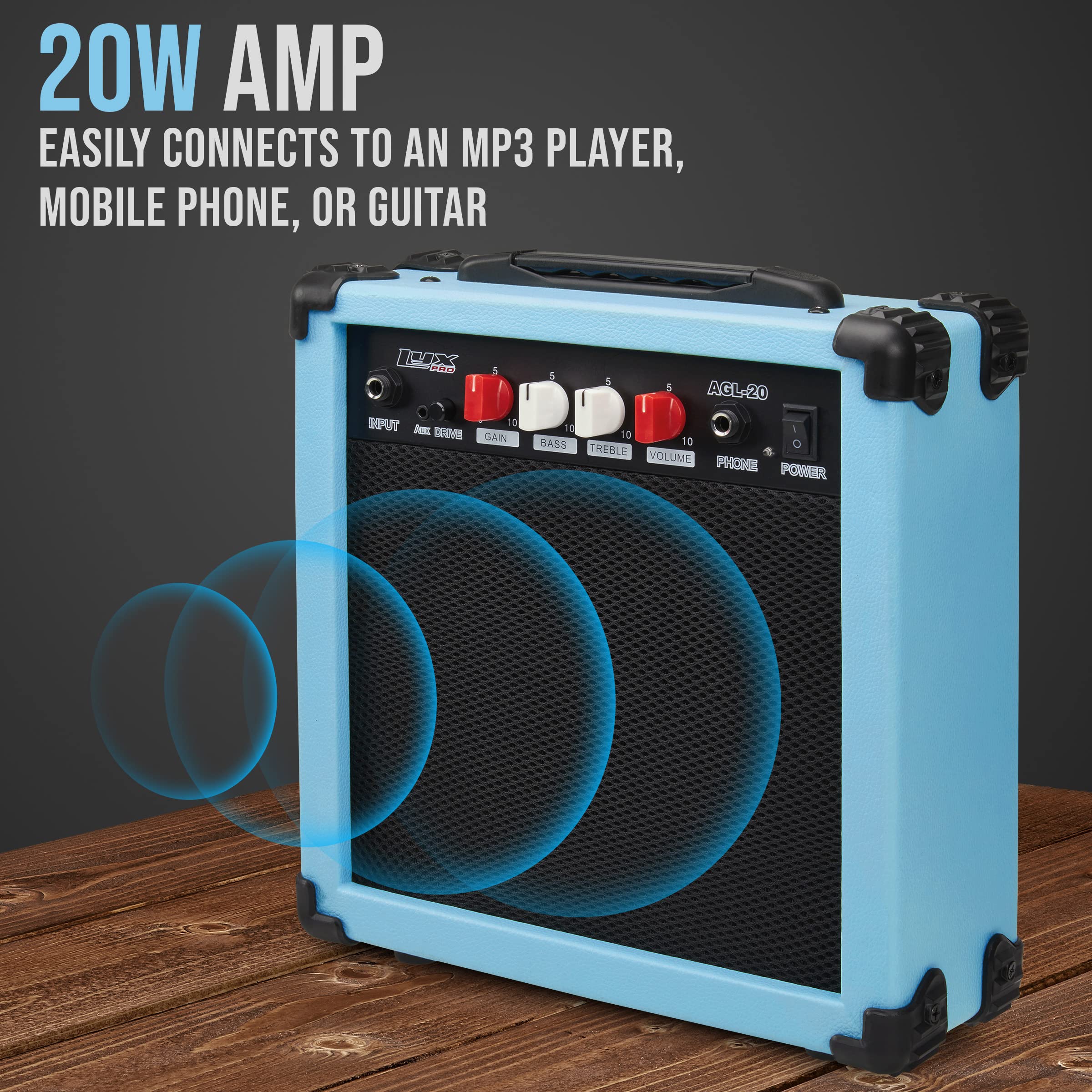 Foto 5 pulgar | Guitarra Eléctrica Lyxpro Retro Blue De 39 Pulgadas Con Amplificador De 20 W Y Accesorios - Venta Internacional.