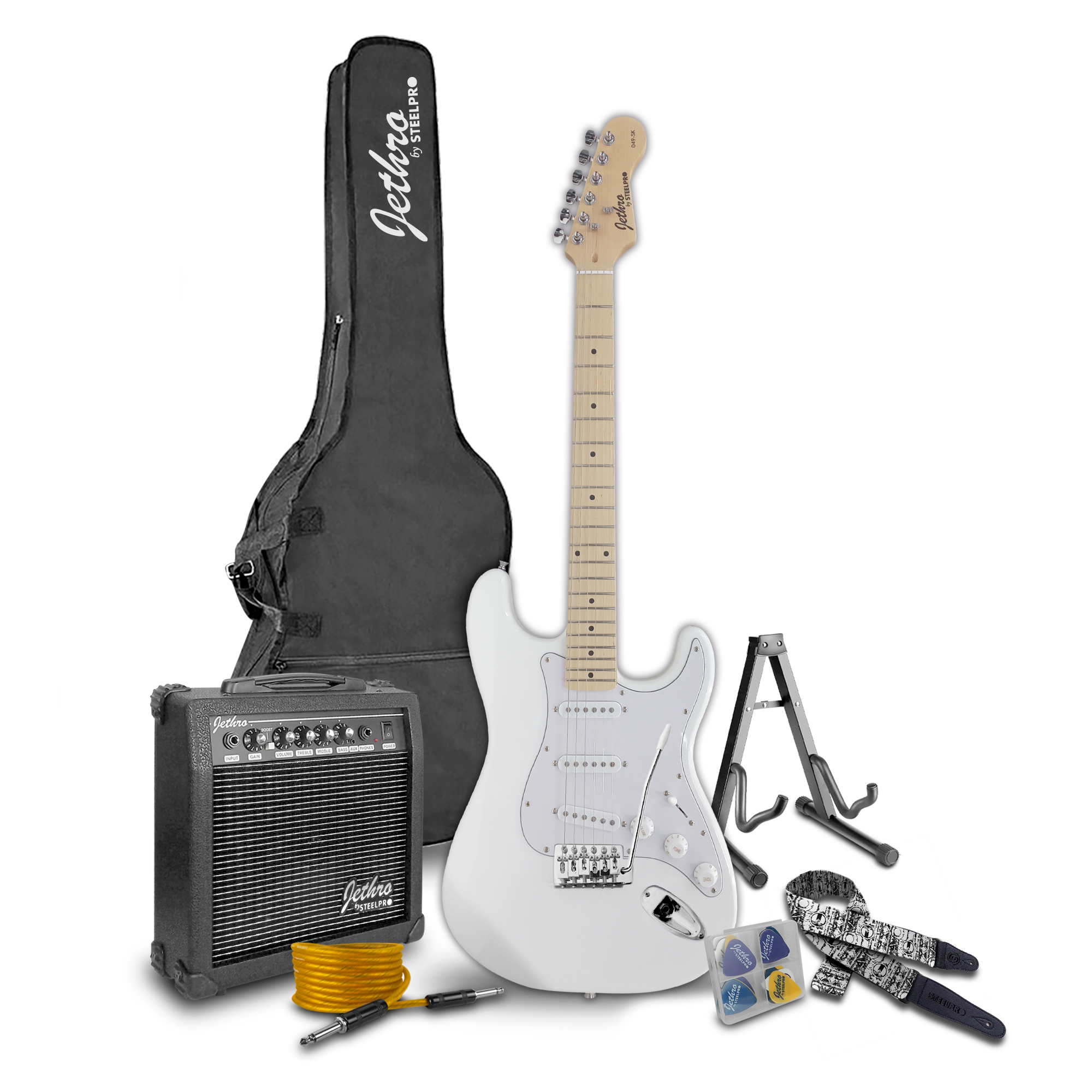 Foto 1 | Paquete Guitarra Electrica Series Jethro By Steelpro 049-sk Color Blanco Material Del Diapasón Maple Orientaci
