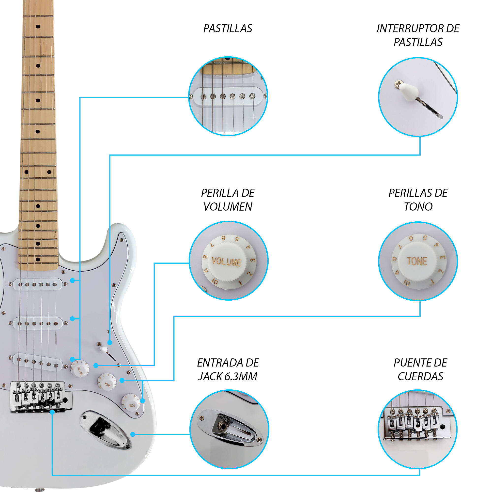 Foto 3 pulgar | Paquete Guitarra Electrica Series Jethro By Steelpro 049-sk Color Blanco Material Del Diapasón Maple Orientaci