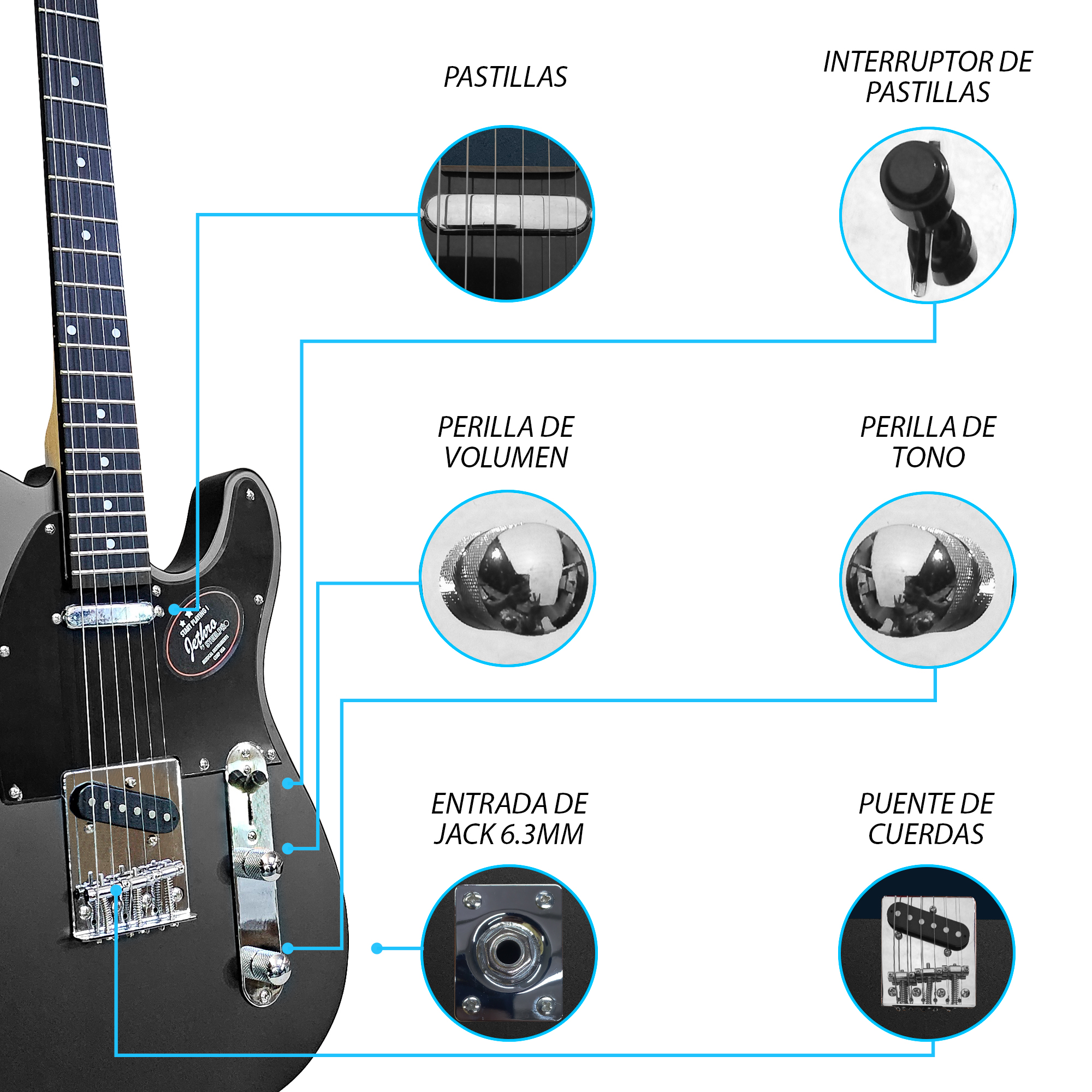 Foto 5 | Paquete Guitarra Electrica Jethro Series By Steelpro 052-sk Color Negro