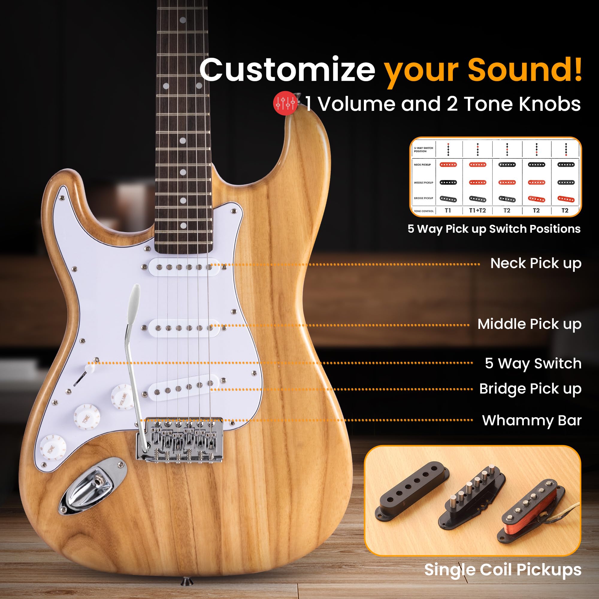 Foto 6 pulgar | Kit De Guitarra Eléctrica Pyle, Tamaño Completo, Para Zurdos, Estilo St - Venta Internacional.