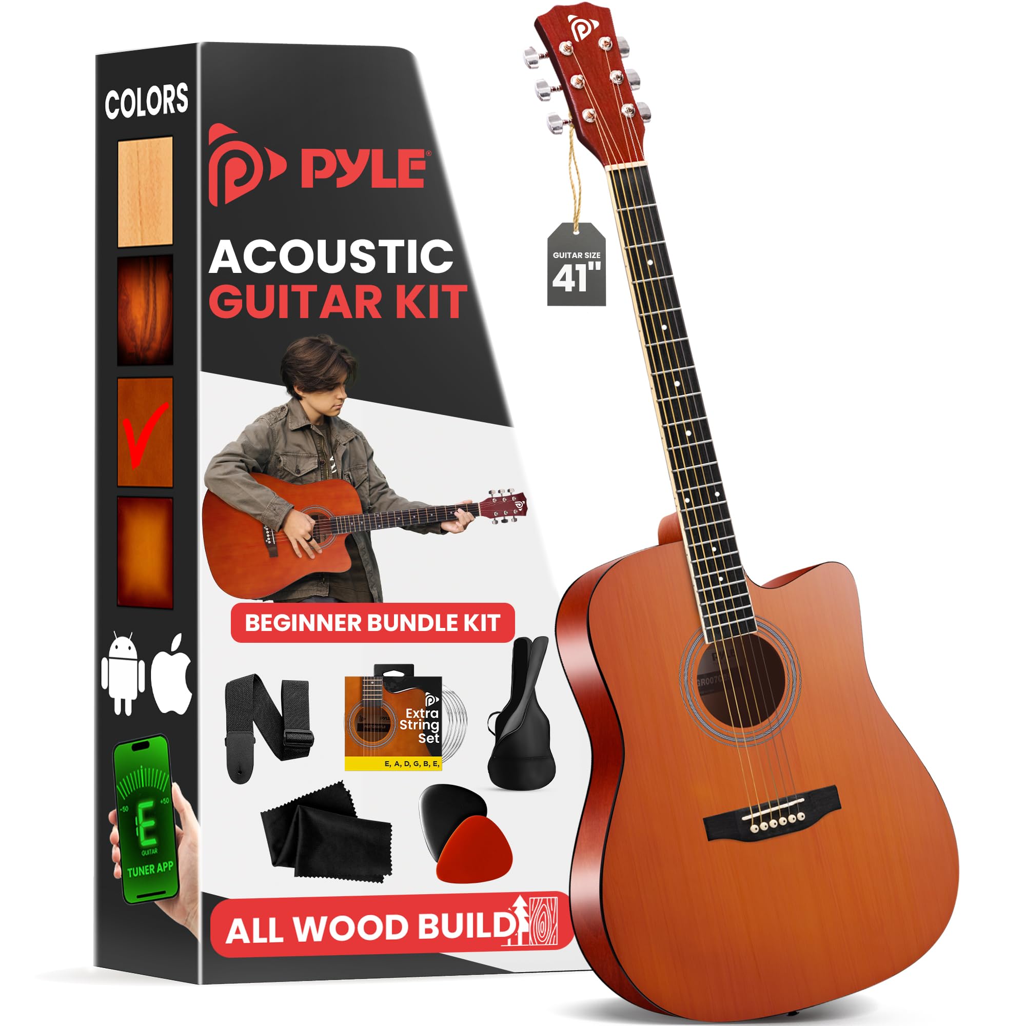 Foto 1 | Guitarra Acústica Pyle Steel String 41 Brown Glossy Con Kit - Venta Internacional.