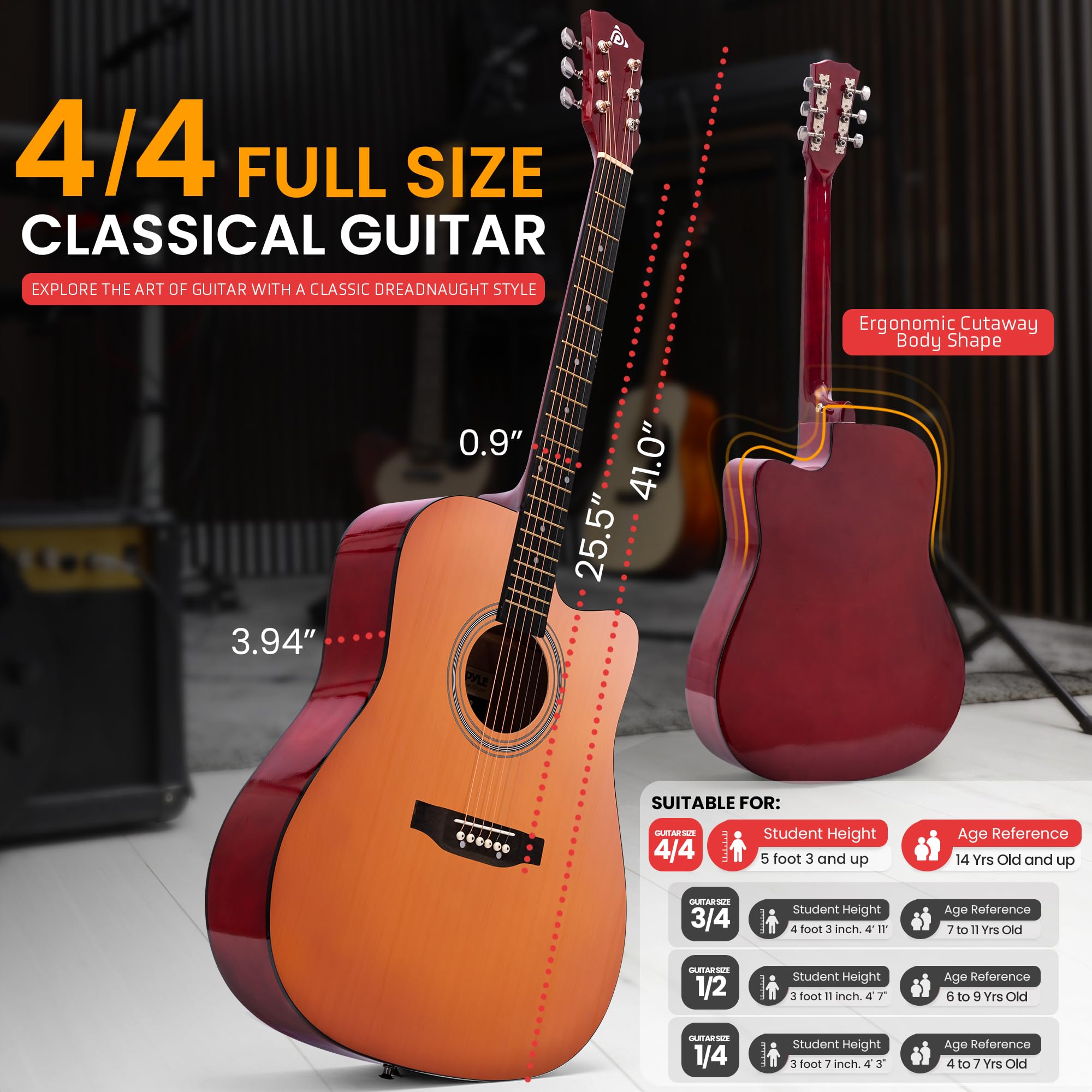 Foto 3 | Guitarra Acústica Pyle Steel String 41 Brown Glossy Con Kit - Venta Internacional.
