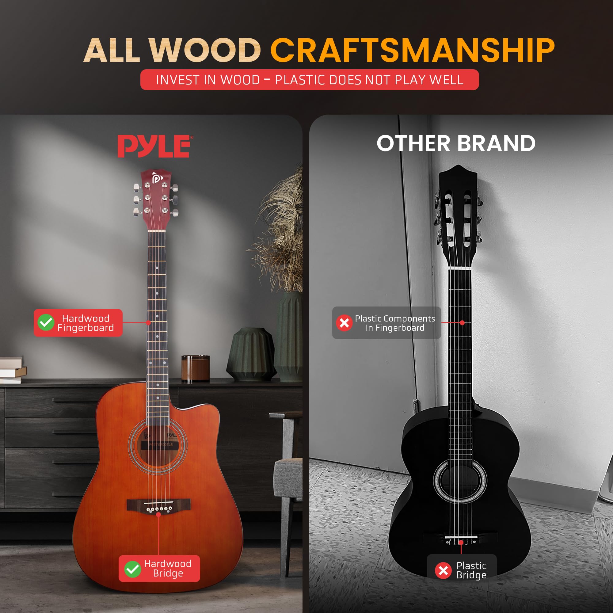 Foto 5 pulgar | Guitarra Acústica Pyle Steel String 41 Brown Glossy Con Kit - Venta Internacional.
