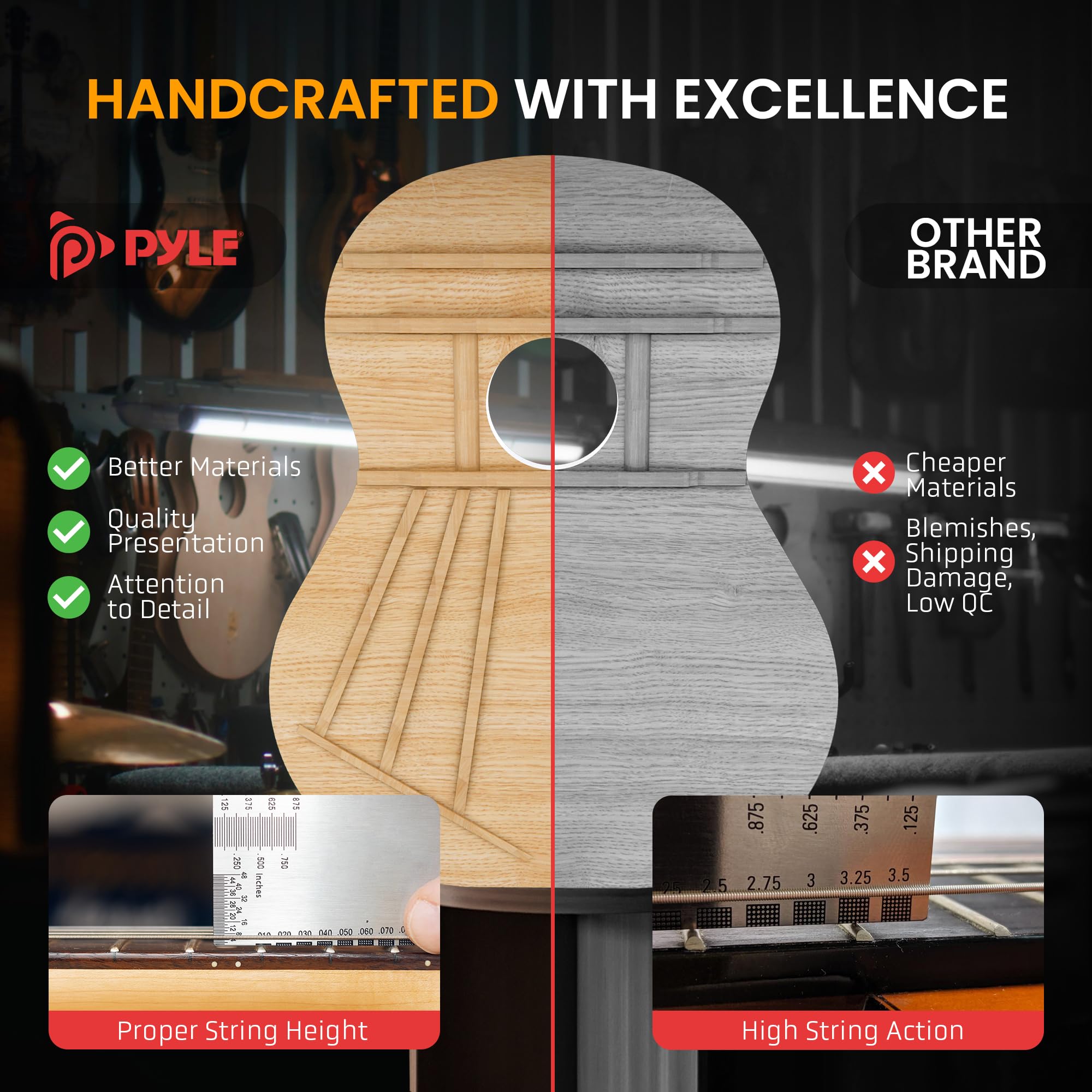 Foto 7 pulgar | Guitarra Acústica Pyle Steel String 41 Brown Glossy Con Kit - Venta Internacional.