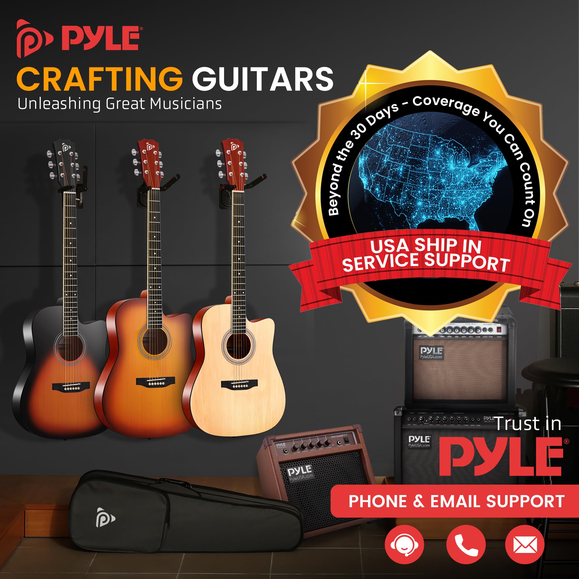 Foto 8 pulgar | Guitarra Acústica Pyle Steel String 41 Brown Glossy Con Kit - Venta Internacional.