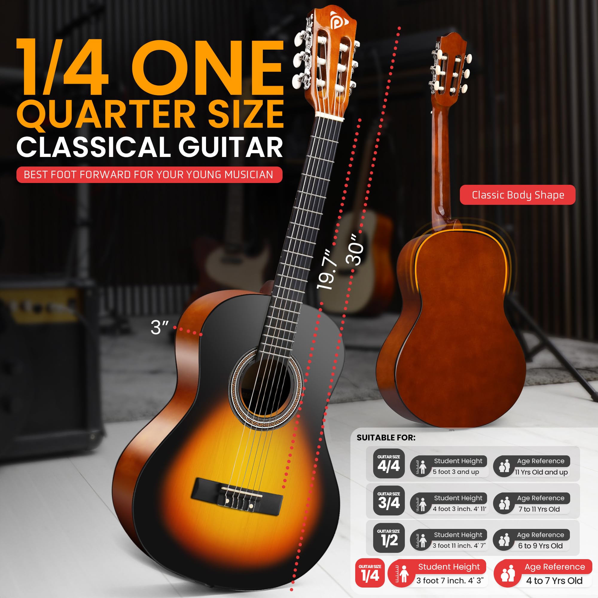 Foto 4 pulgar | Guitarra Acústica Pyle Beginner 1/4 Junior Con Accesorio S - Venta Internacional.