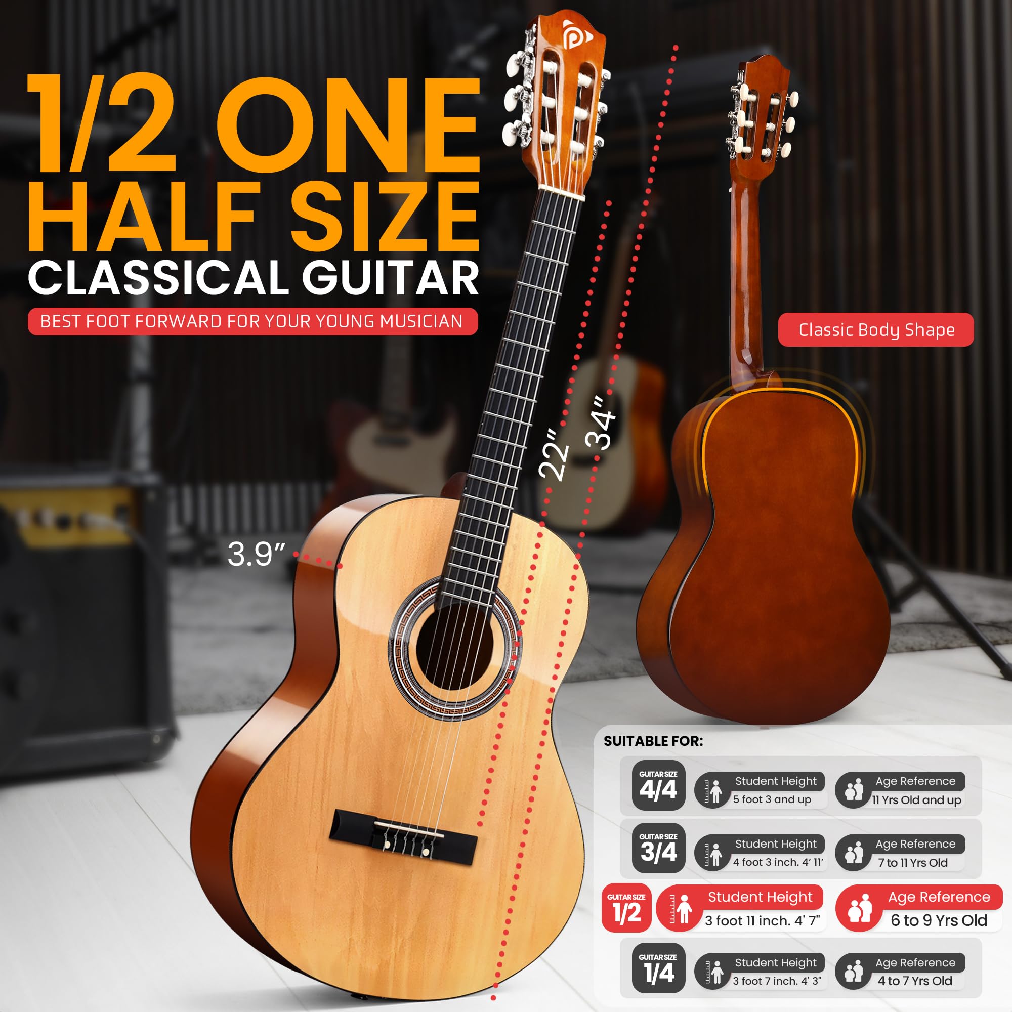 Foto 4 pulgar | Guitarra Acústica Pyle Para Zurdos Para Principiantes Y 1/2 Tamaño Junior - Venta Internacional.