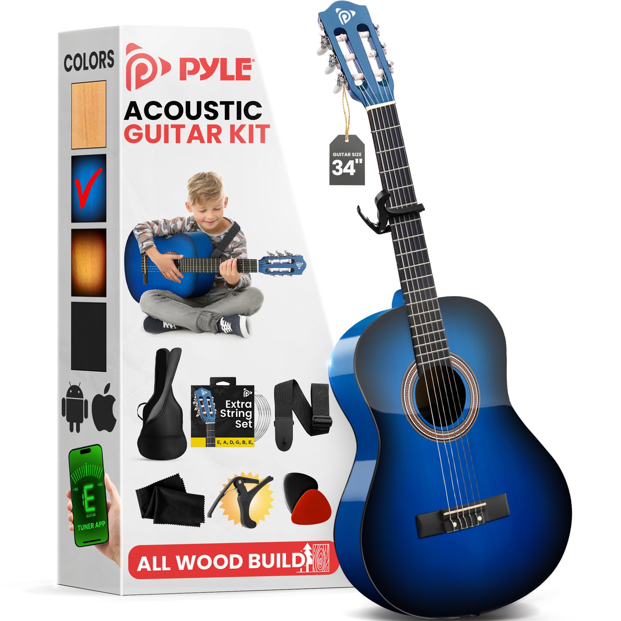 Foto 2 pulgar | Guitarra Acústica Pyle Beginner 1/2 Junior Size Blue Burst - Venta Internacional.