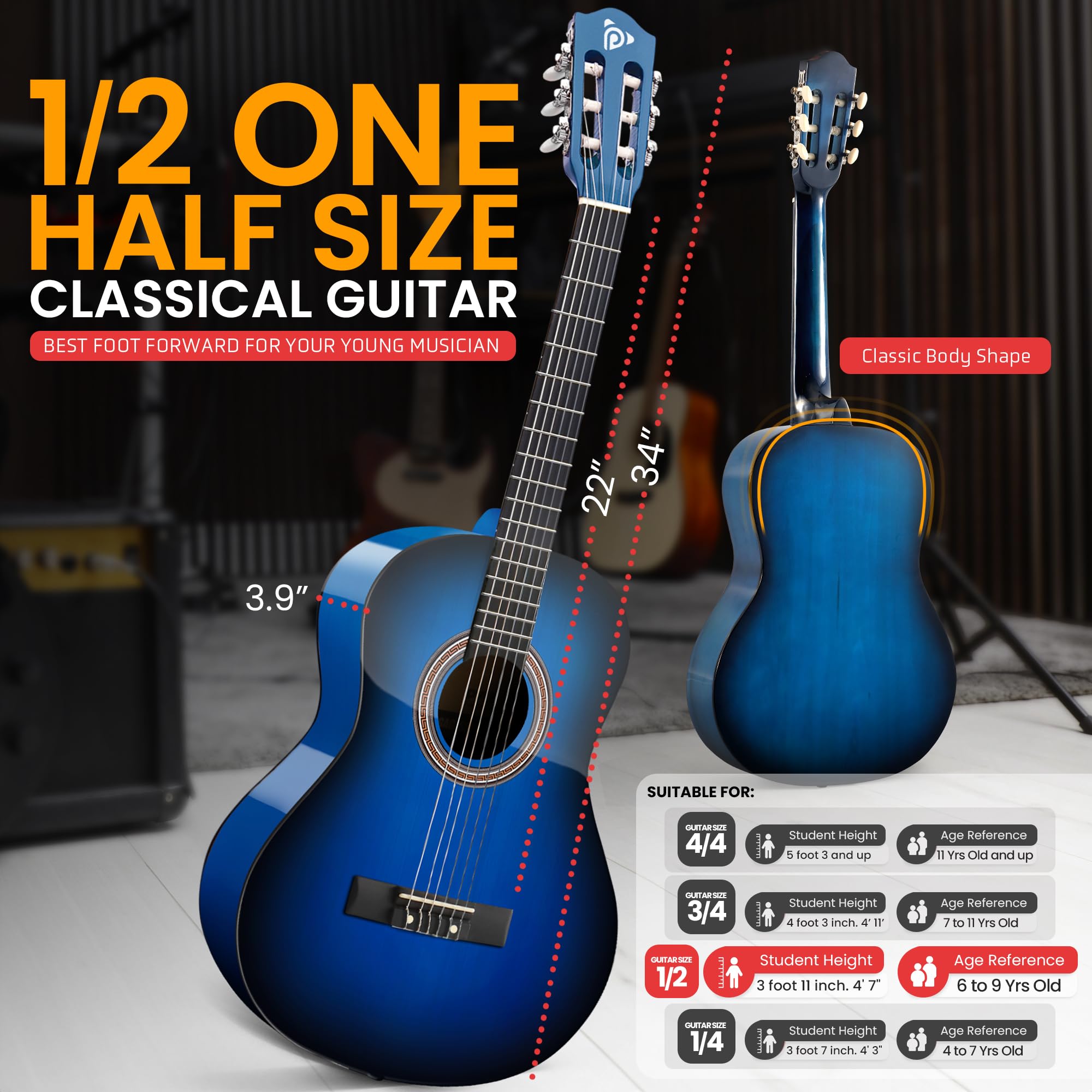 Foto 4 pulgar | Guitarra Acústica Pyle Beginner 1/2 Junior Size Blue Burst - Venta Internacional.