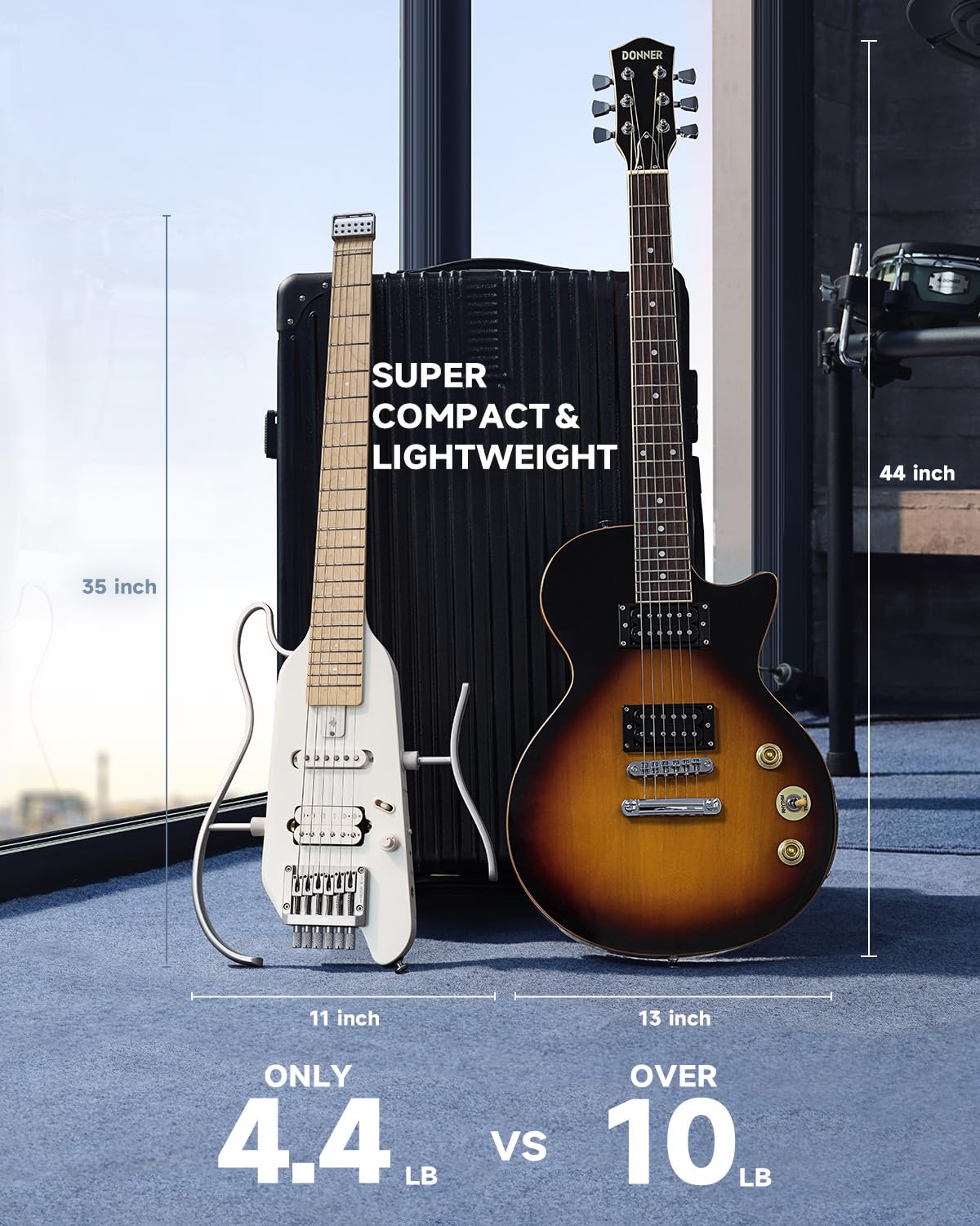 Foto 3 pulgar | Guitarra Eléctrica Donner Hush-x Featherlight Travel Metallic White - Venta Internacional.